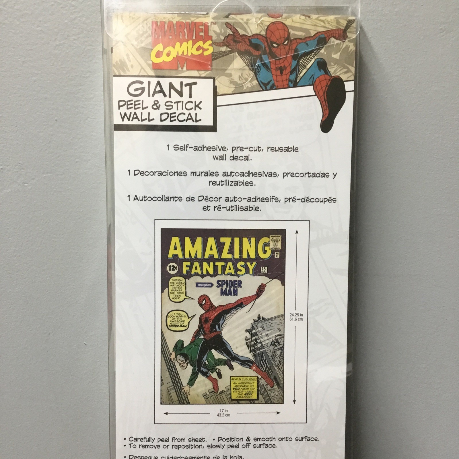 Marvel Comics Spider-Man Giant Peel & Stick Decal 17"x24" Amazing Fantasy Cover
