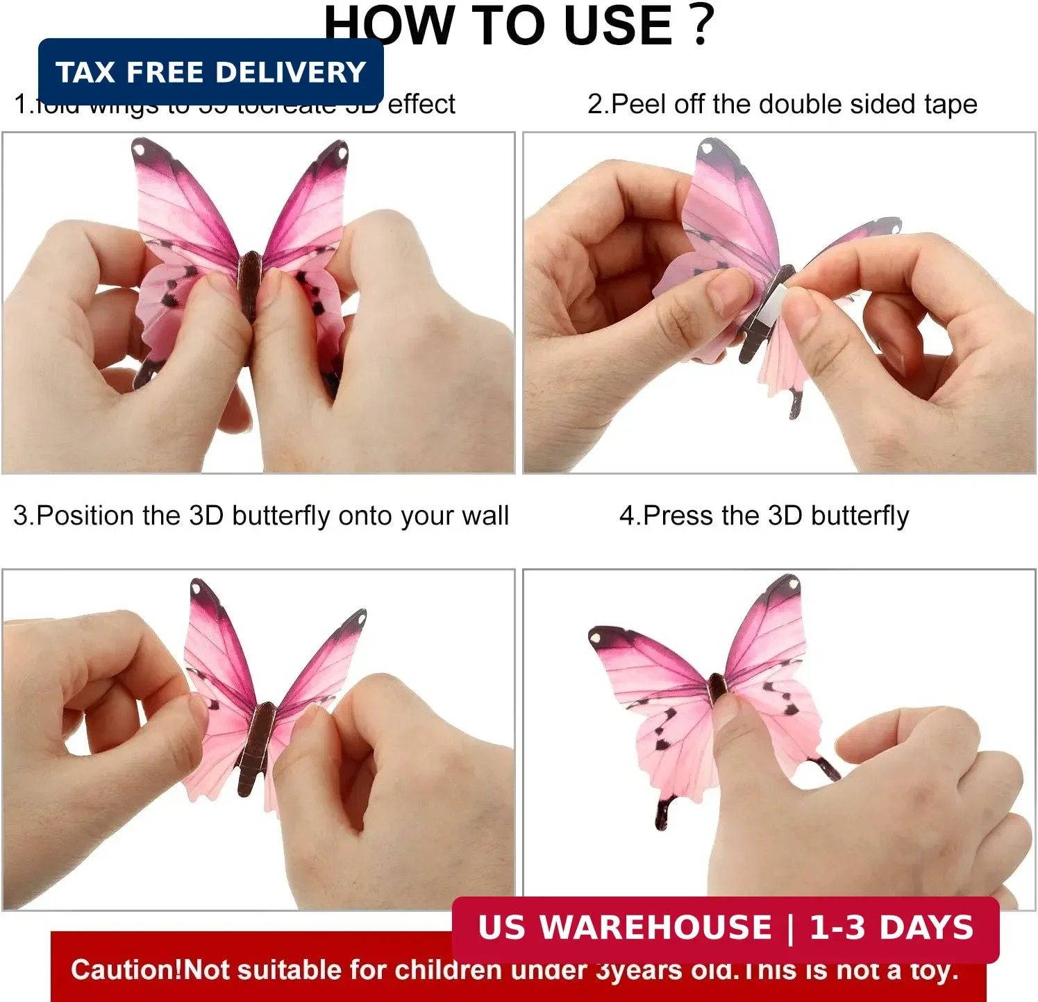 48 Pieces Luminous 3D Glow in The Dark Butterfly Wall Decors Decal Removable Cei