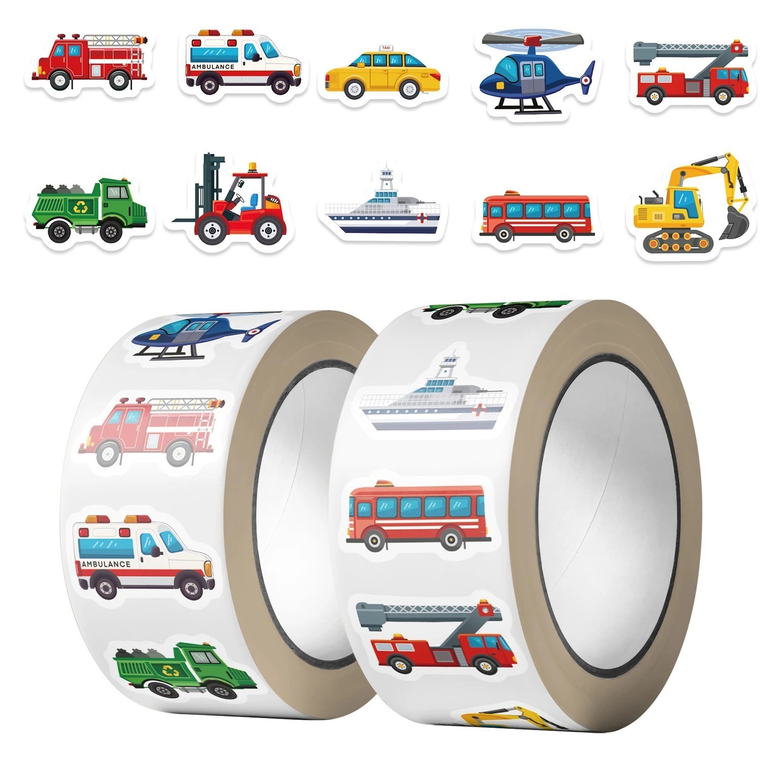 500Pcs Cute Construction Vehicle Stickers Roll Kids Rewards & Party Favors