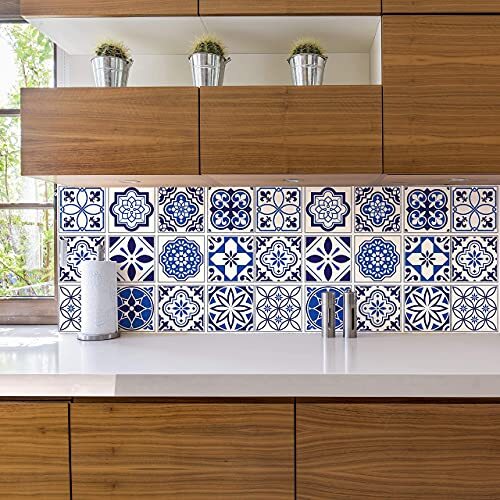 24pcs 6" Peel and Stick Vinyl Backsplash Tiles One Size Spanish & Moroccan Blue