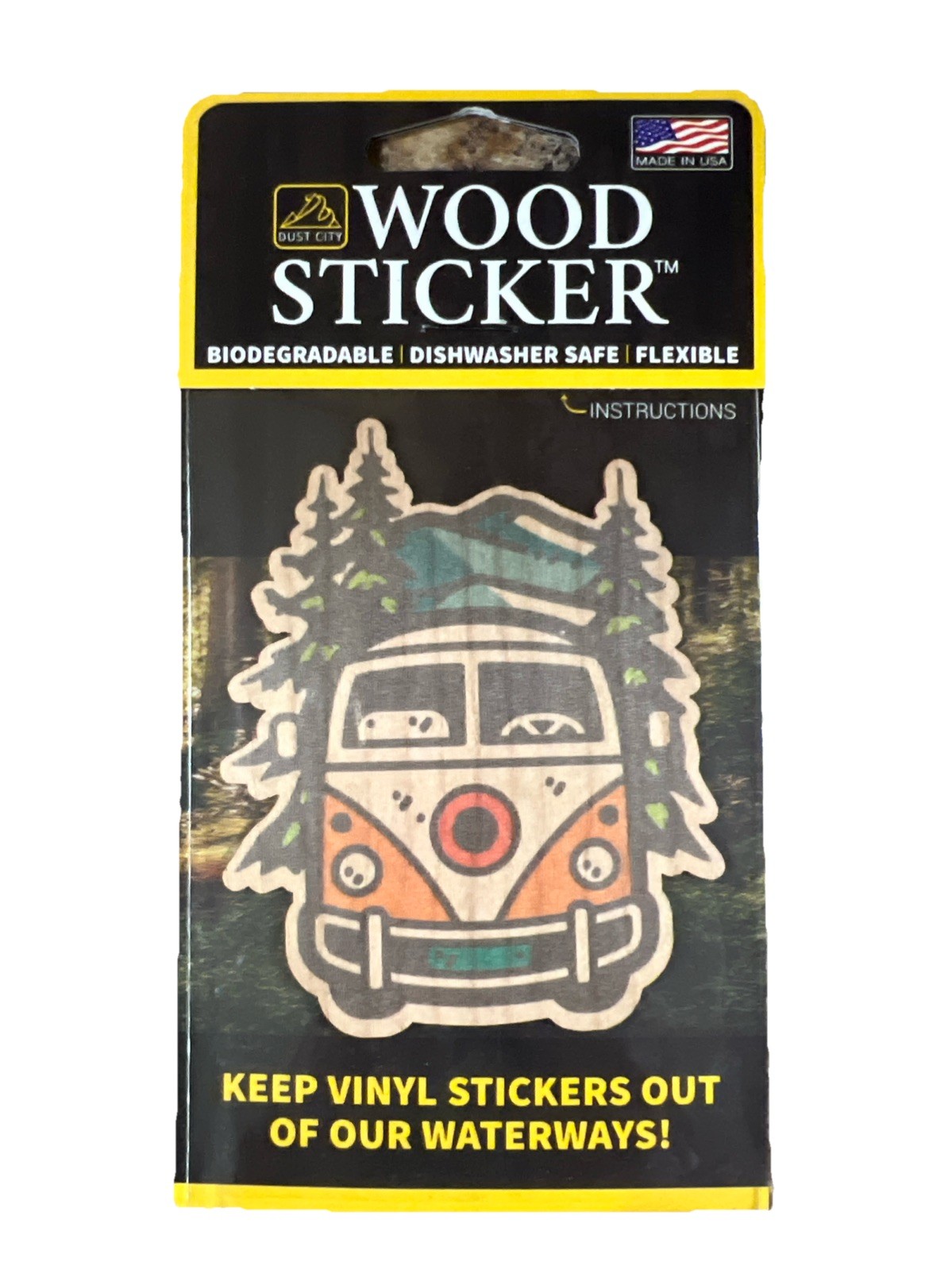 Camping VW Hippie Bus WOOD Sticker Dishwasher SAFE Biodegradable Dust City NEW