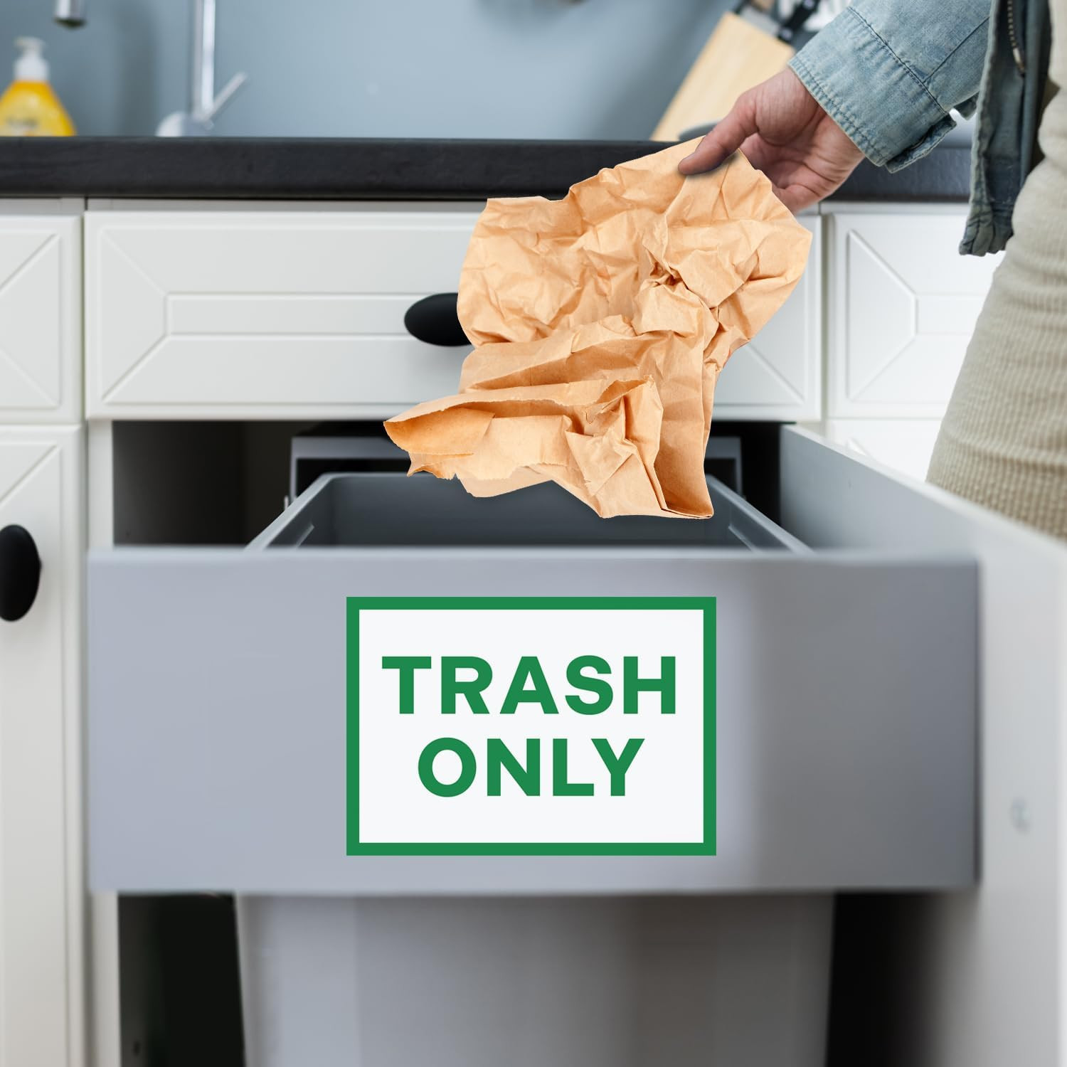 Weatherproof Trash Only Signs – Self-Adhesive Vinyl Stickers, 7"x10", 4 Pack