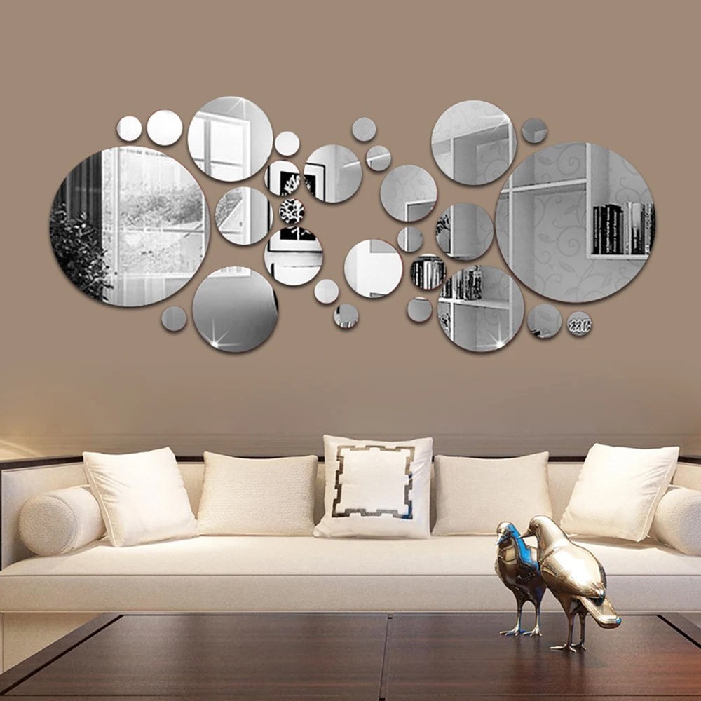 3D Acrylic Mirror Circle Wall Stickers Big & Small Round Home Decoration