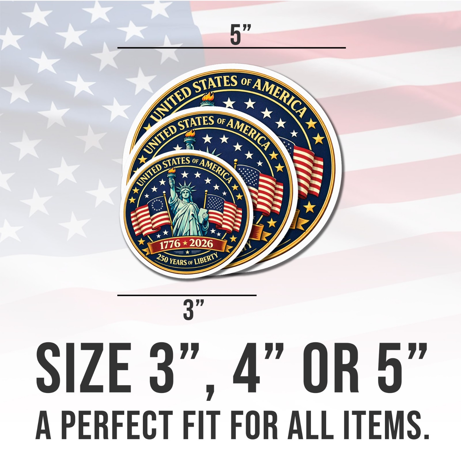 250th Anniversary Sticker, USA 1776–2026, 250 Years Of Liberty Sticker Size 5"