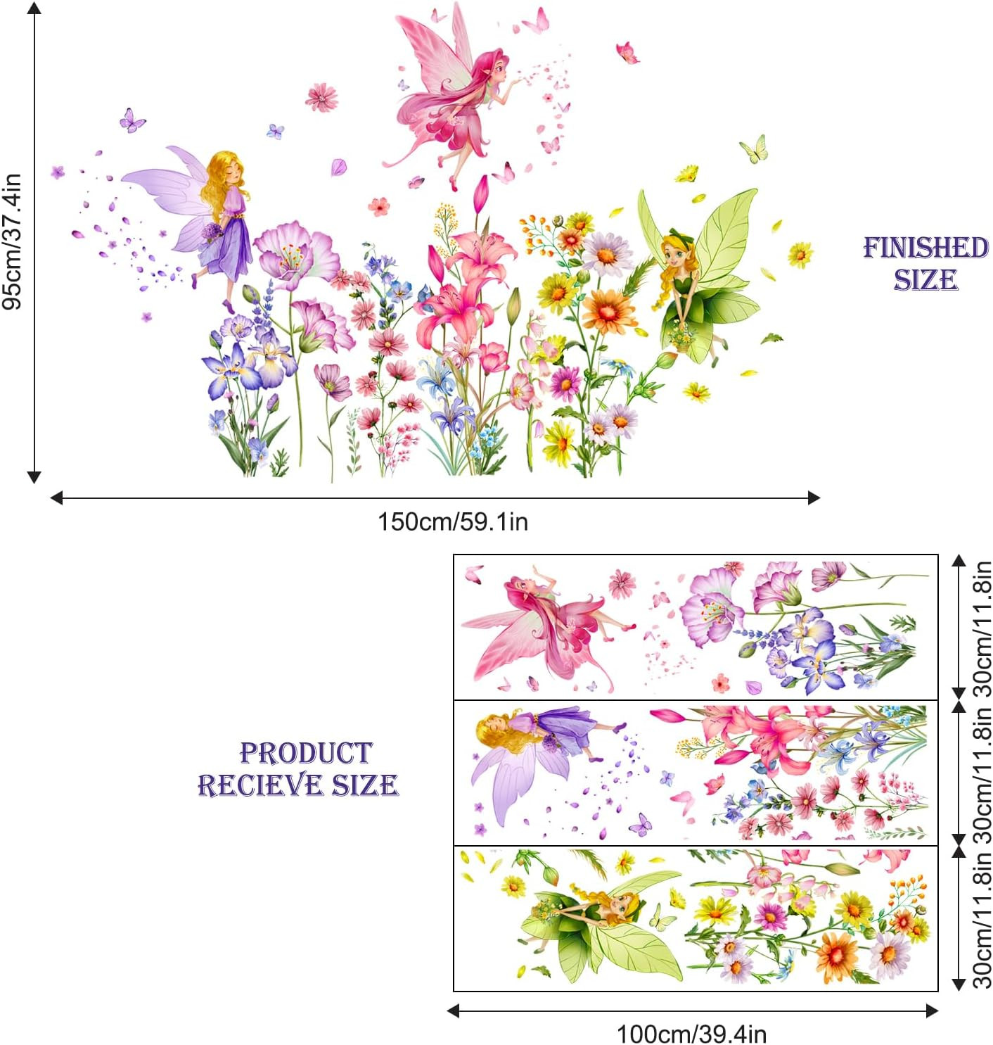 Flower Fairy Wall Stickers Butterfly Girl Wall Decals Removable Vinyl Wall Art S