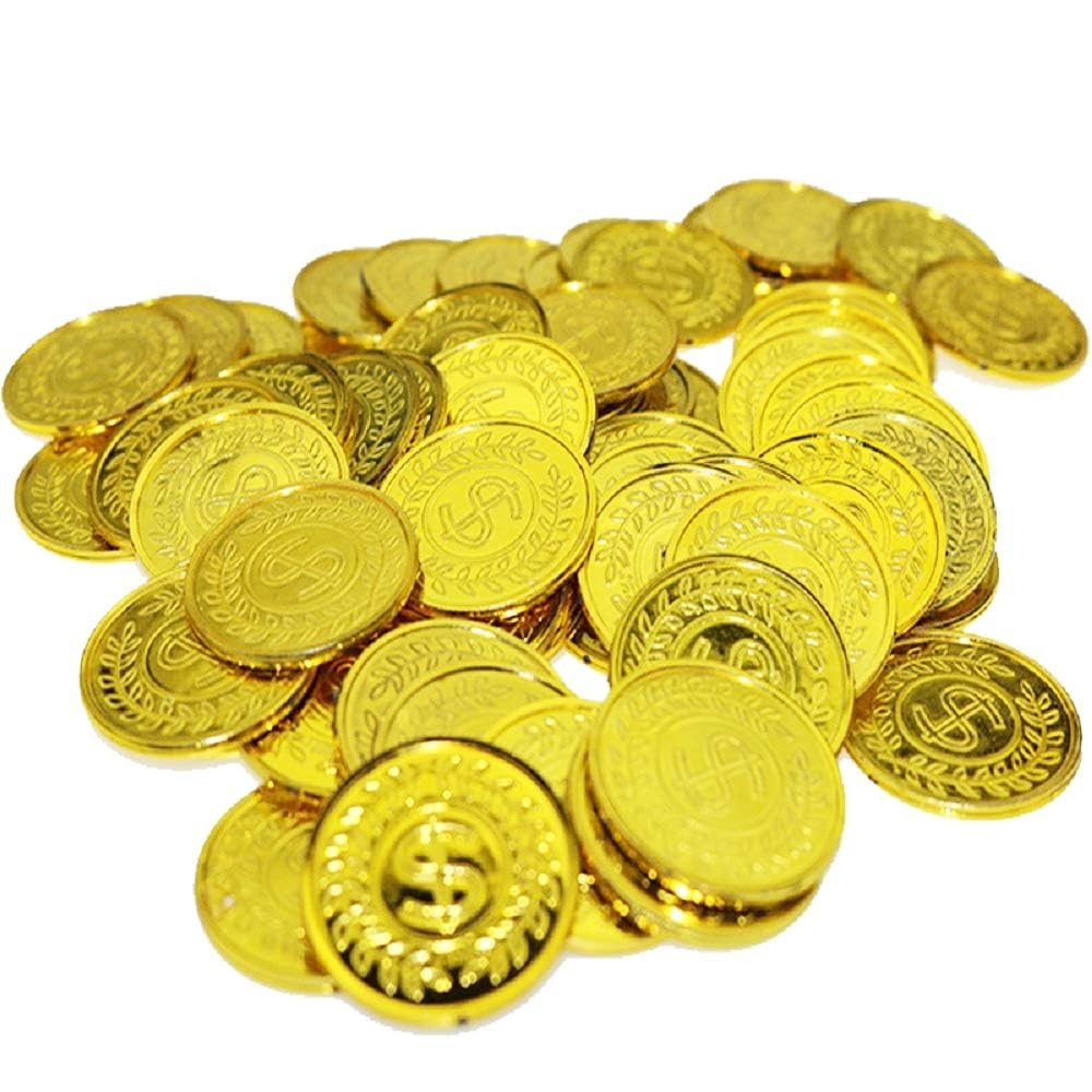 TCOTBE Pirate Gold Coins Plastic Set of 100,Play Treasure Small,