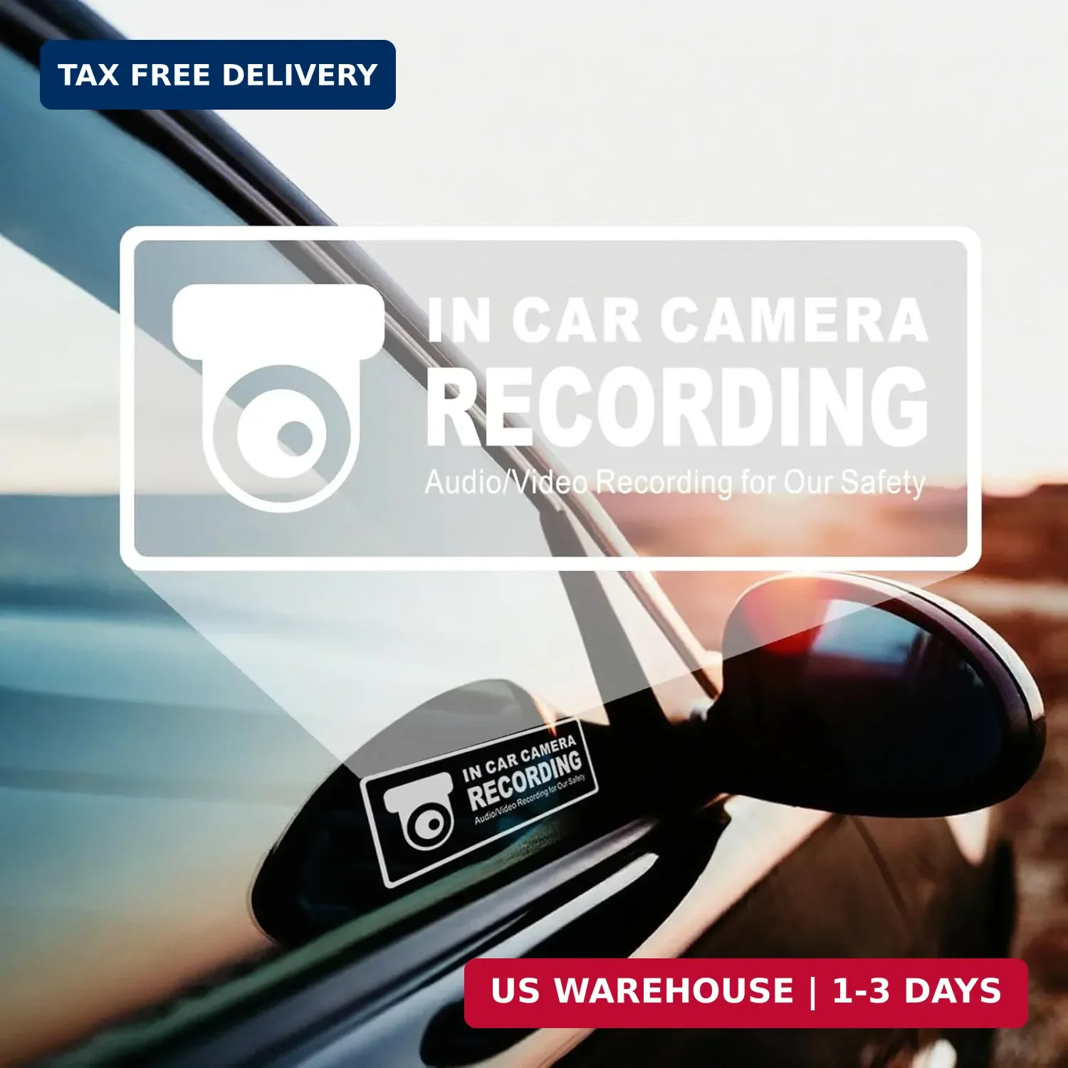 in Car Camera Recording Sticker, 2"x 5" Video Surveillance Sign Vehicle Decals,