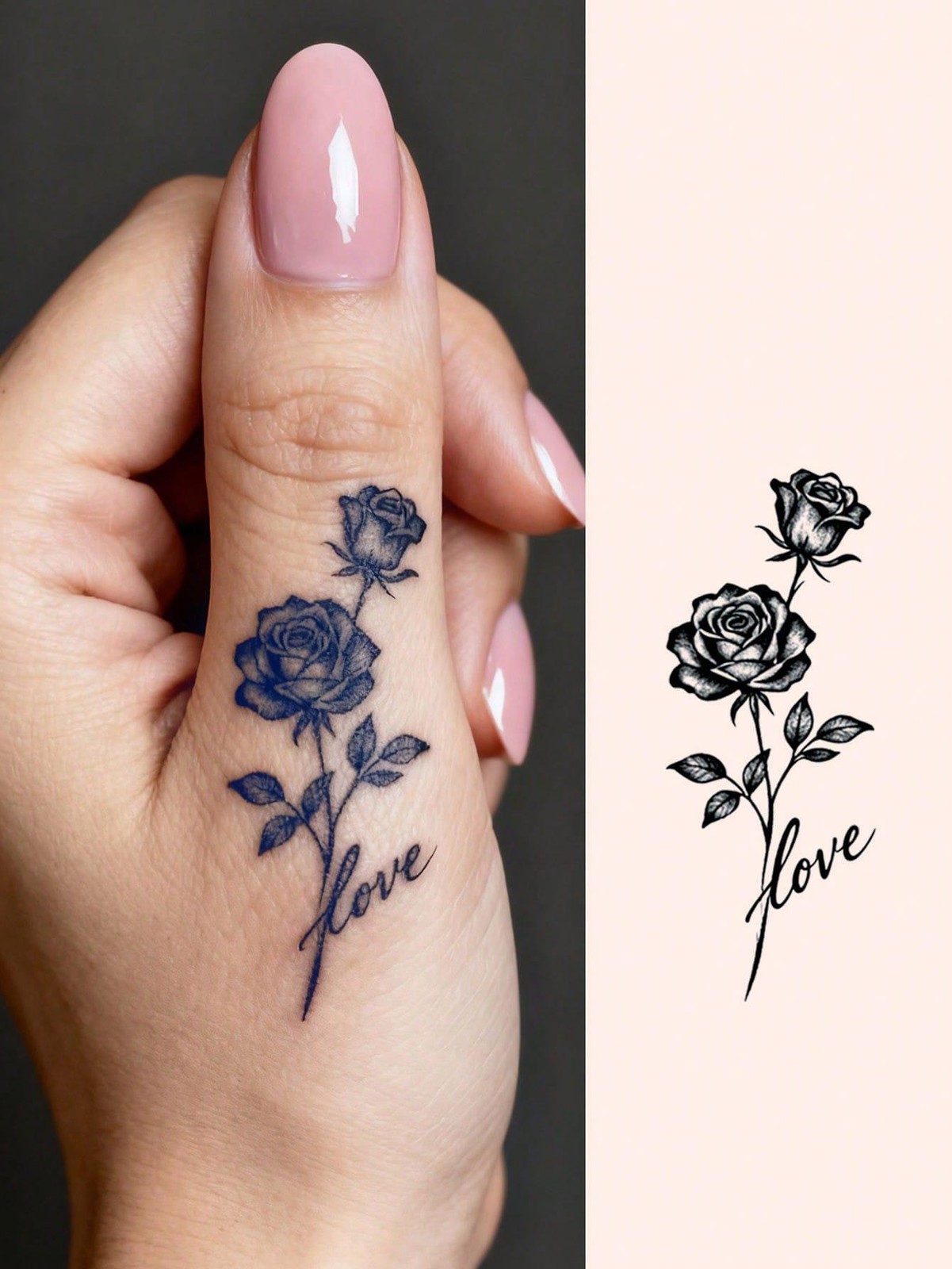 Y2k Semi-permanent Fingerprint Tattoo Stickers, 1-2 Weeks Lasting Love Rose Flow