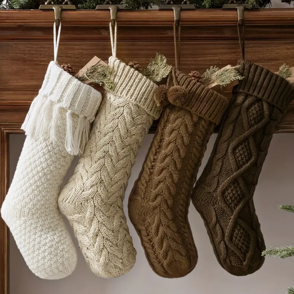 Inch Rustic Neutral Knit Christmas Stockings | Braided Fireplace Stockings,Comfy