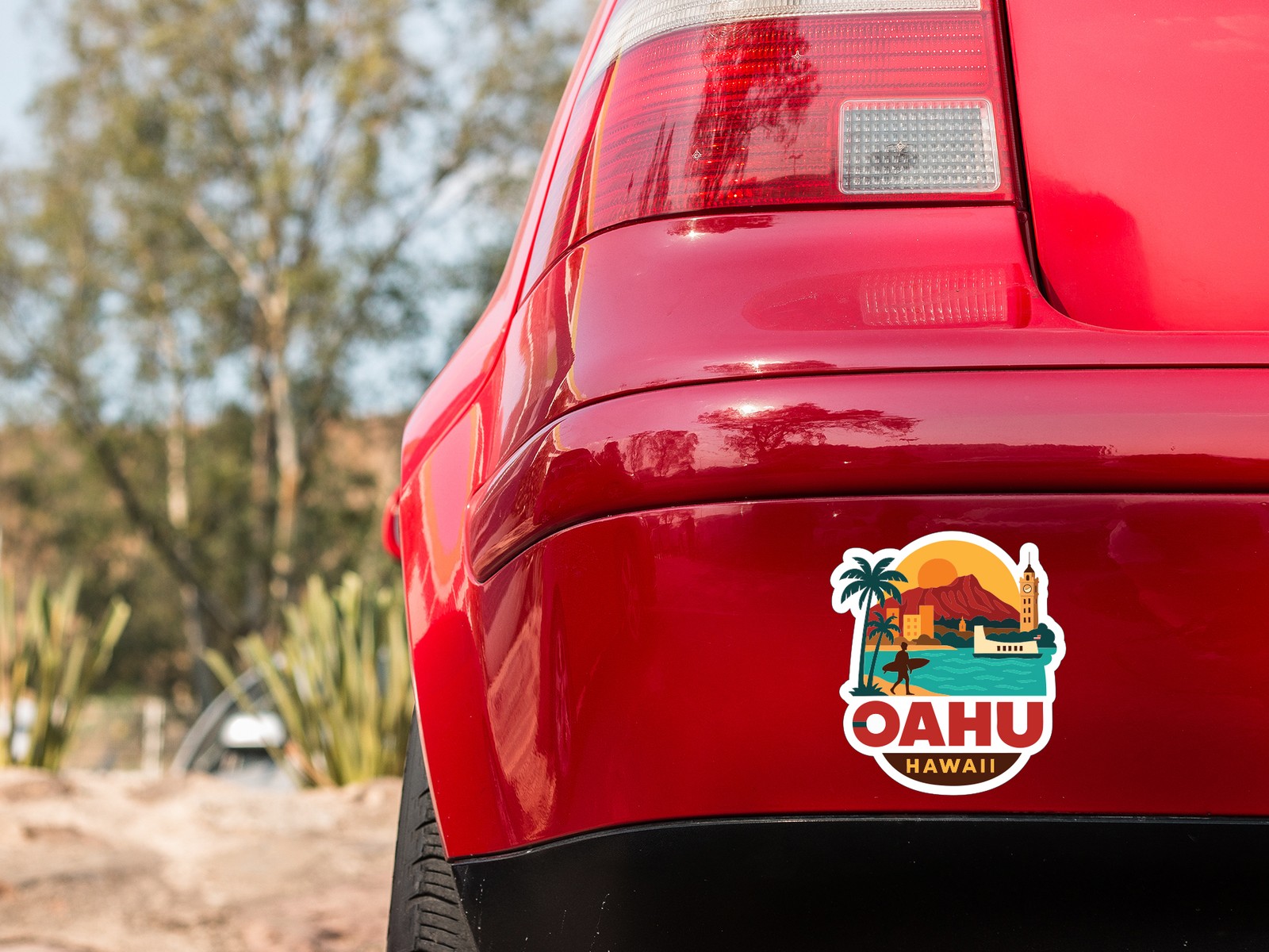 Oahu Hawaii Sticker Decal Vinyl Die-Cut City Skyline Landmark Design