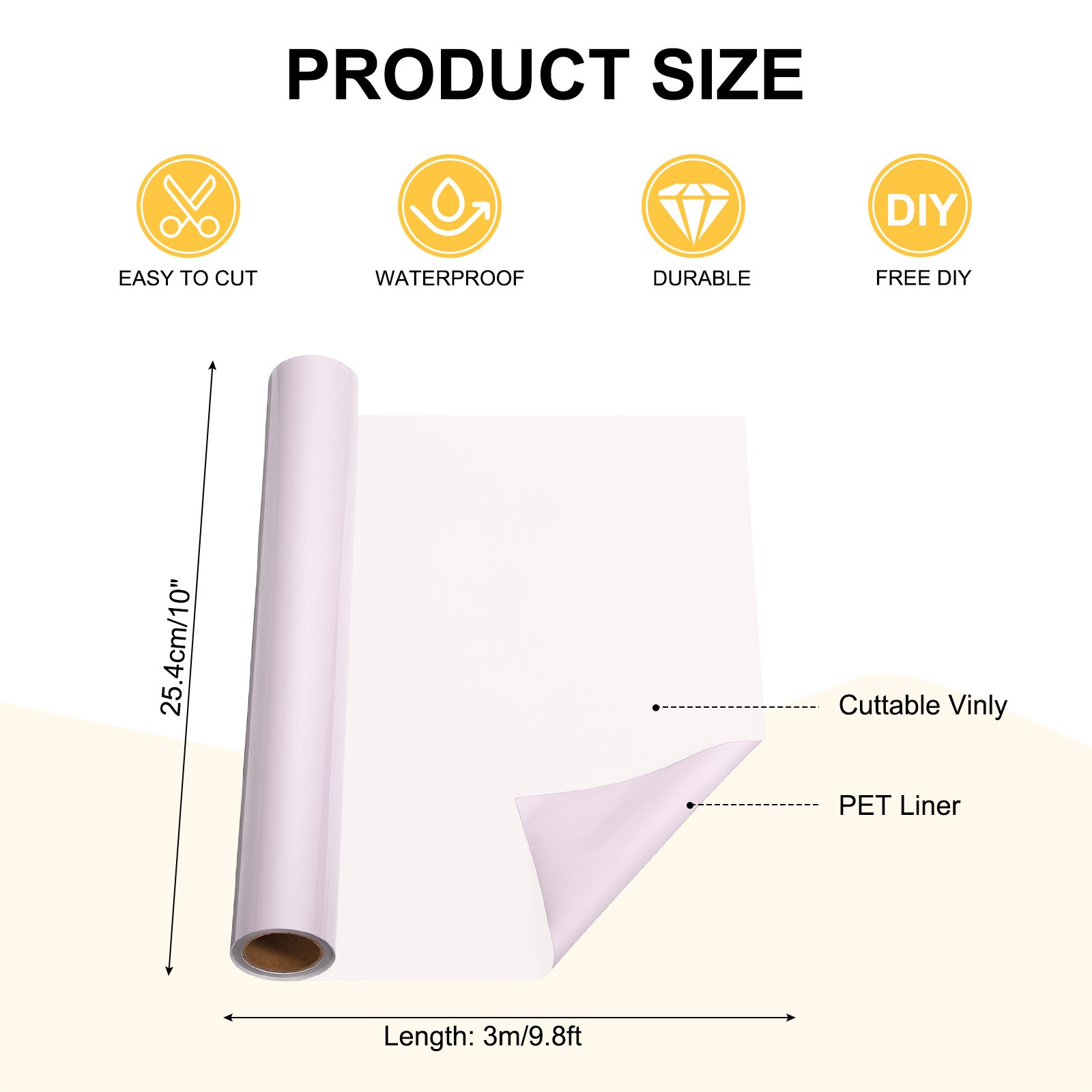 Light Pink Permanent Vinyl, 10 Inch x 9.8ft Vinyl Roll