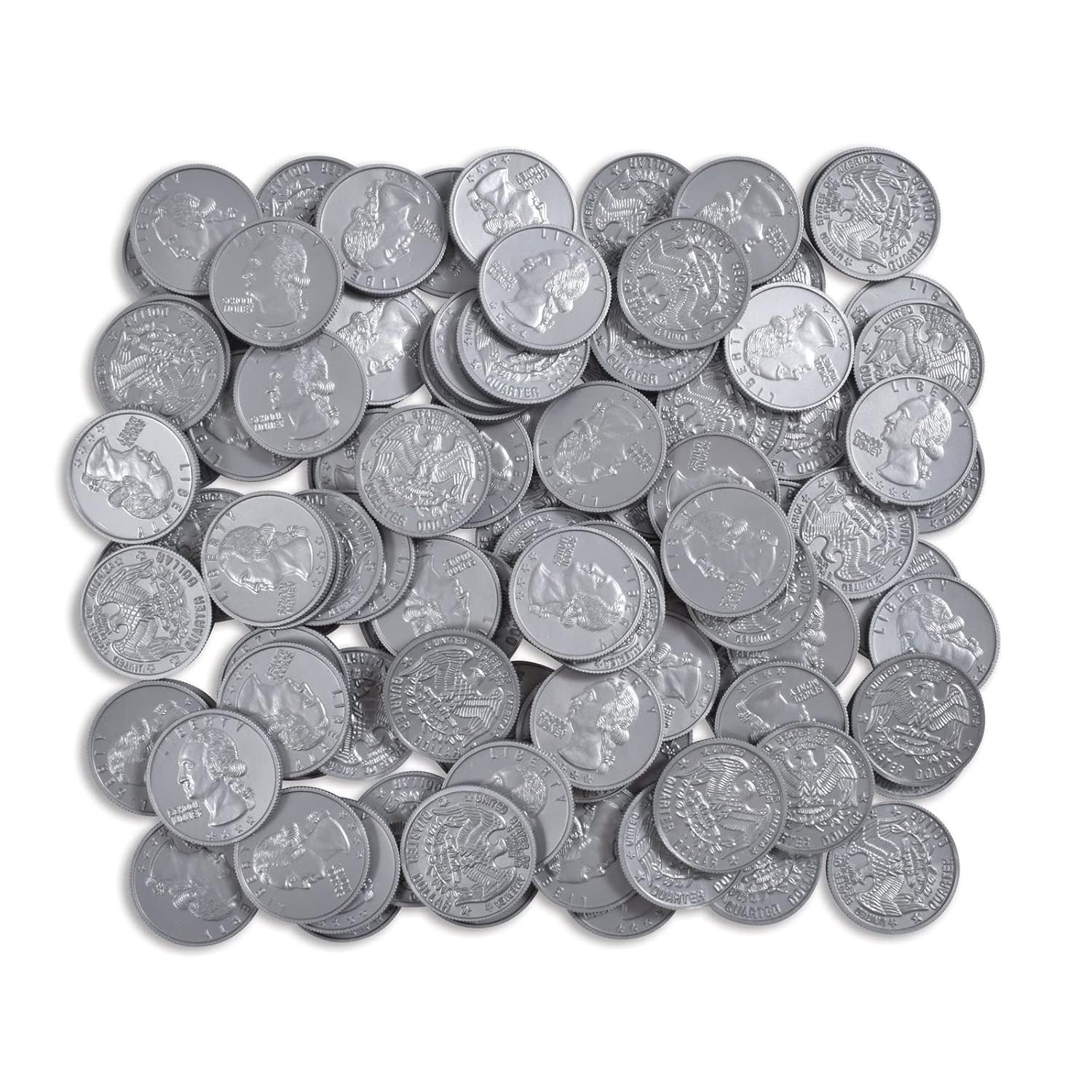 Play Quarters Set of 100 Plastic Coins Real US Currency Size Teach Money Math