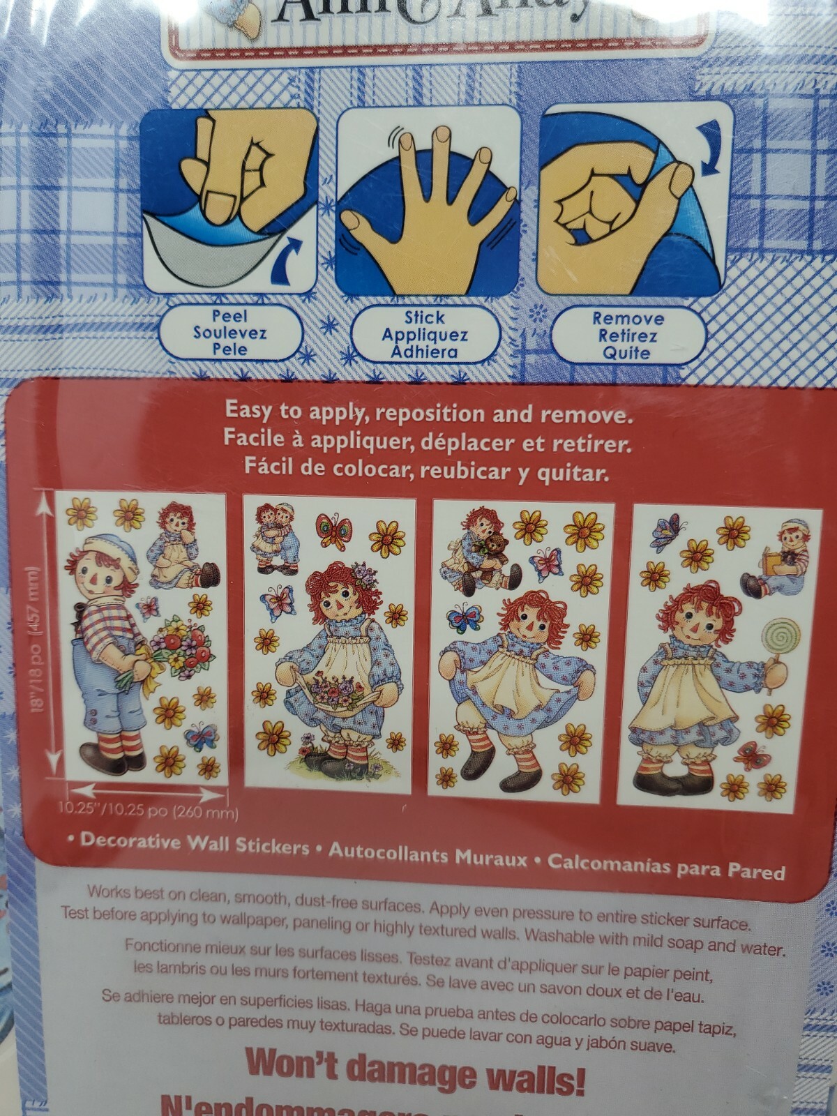 VTG 2005 Raggedy Ann & Andy Peel Stick Sticker Wall Decals Removable Decorative