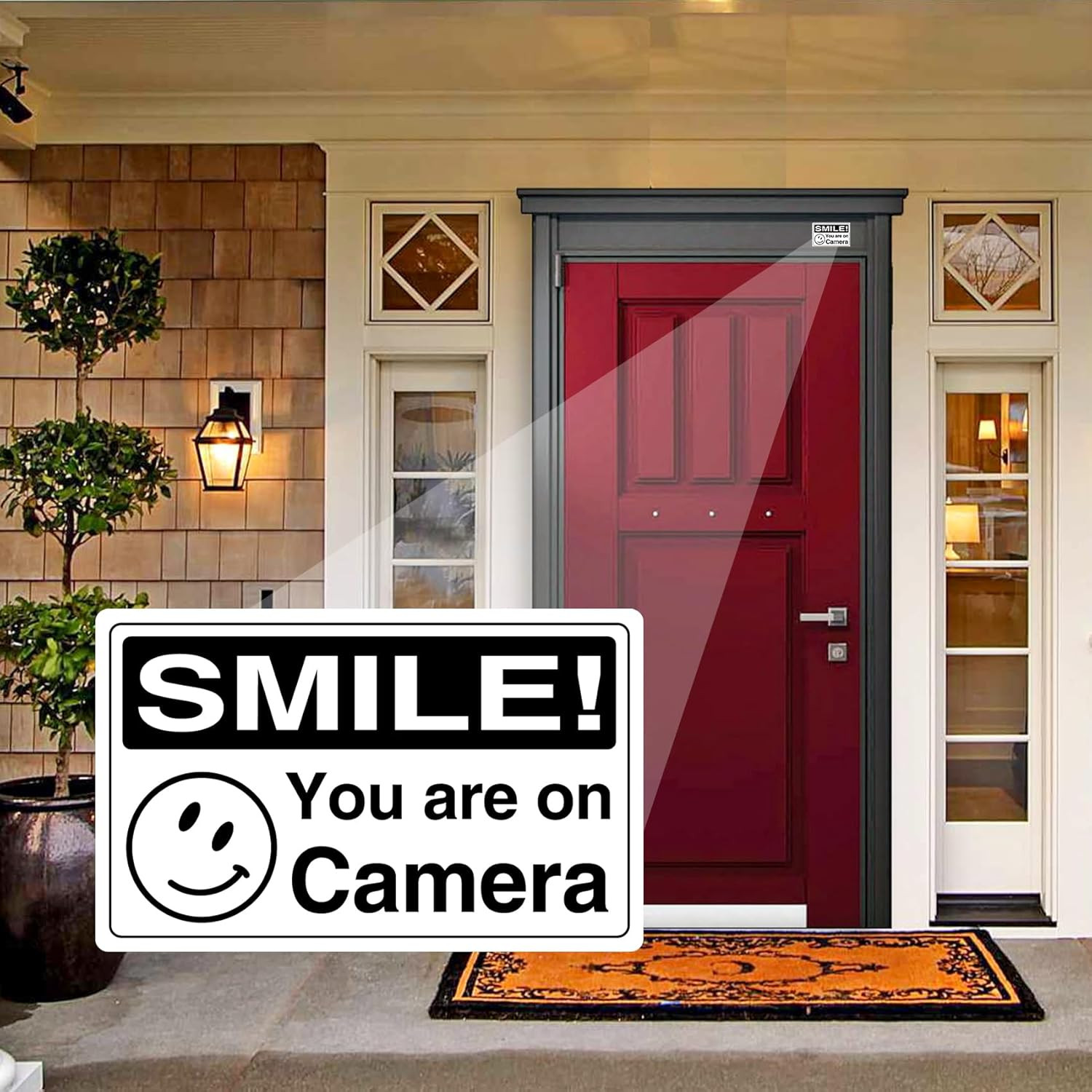 12 Pcs Smile You'Re on Camera Signs Stickers, 8 X 5Cm and 13 X 3Cm Self-Adhesive