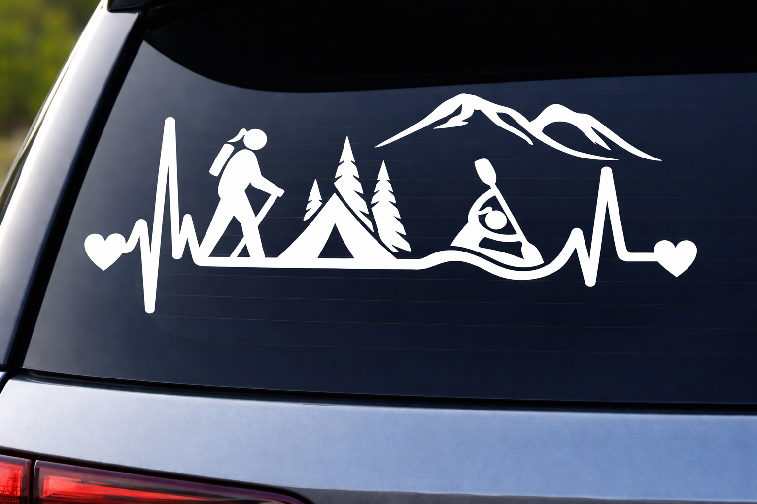 Hiking Camping Girl Tent Kayak Heartbeat Decal Sticker for Car Window