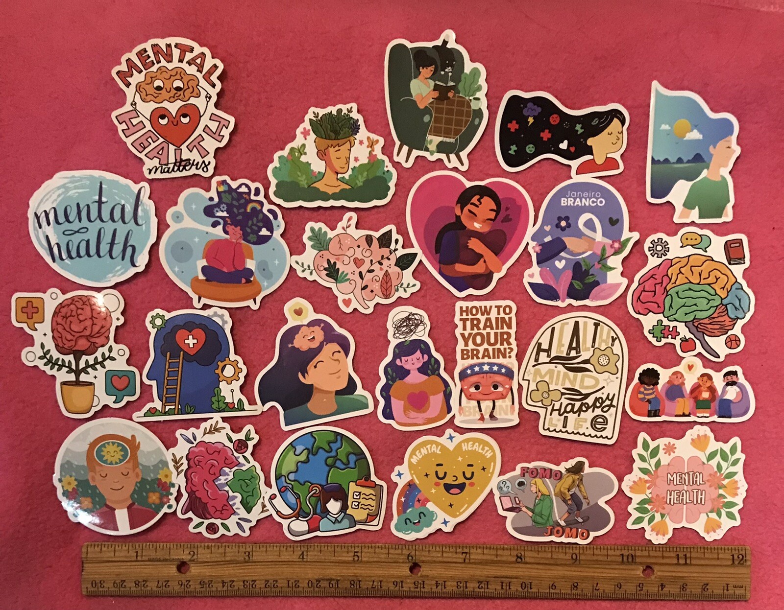 LOT OF 50 pcs WORLD MENTAL HEALTH DAY Stickers Decals brain health & wellness