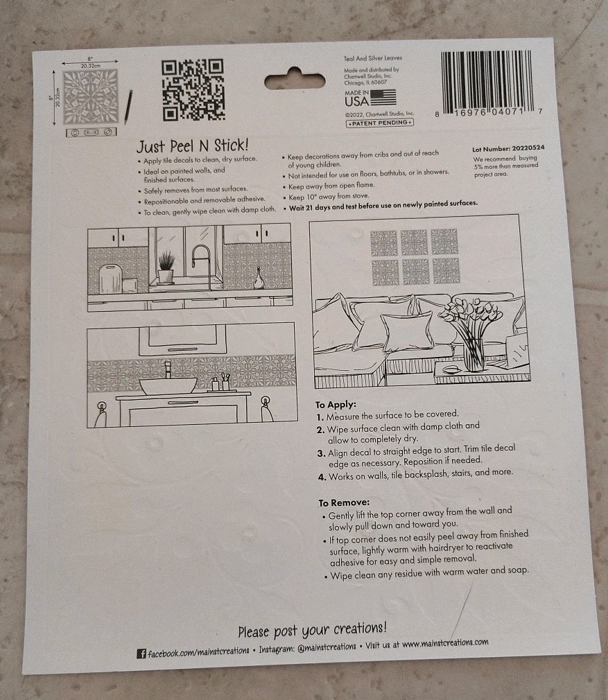 Main Street Peel and Stick Tile Decals – Lot of 12