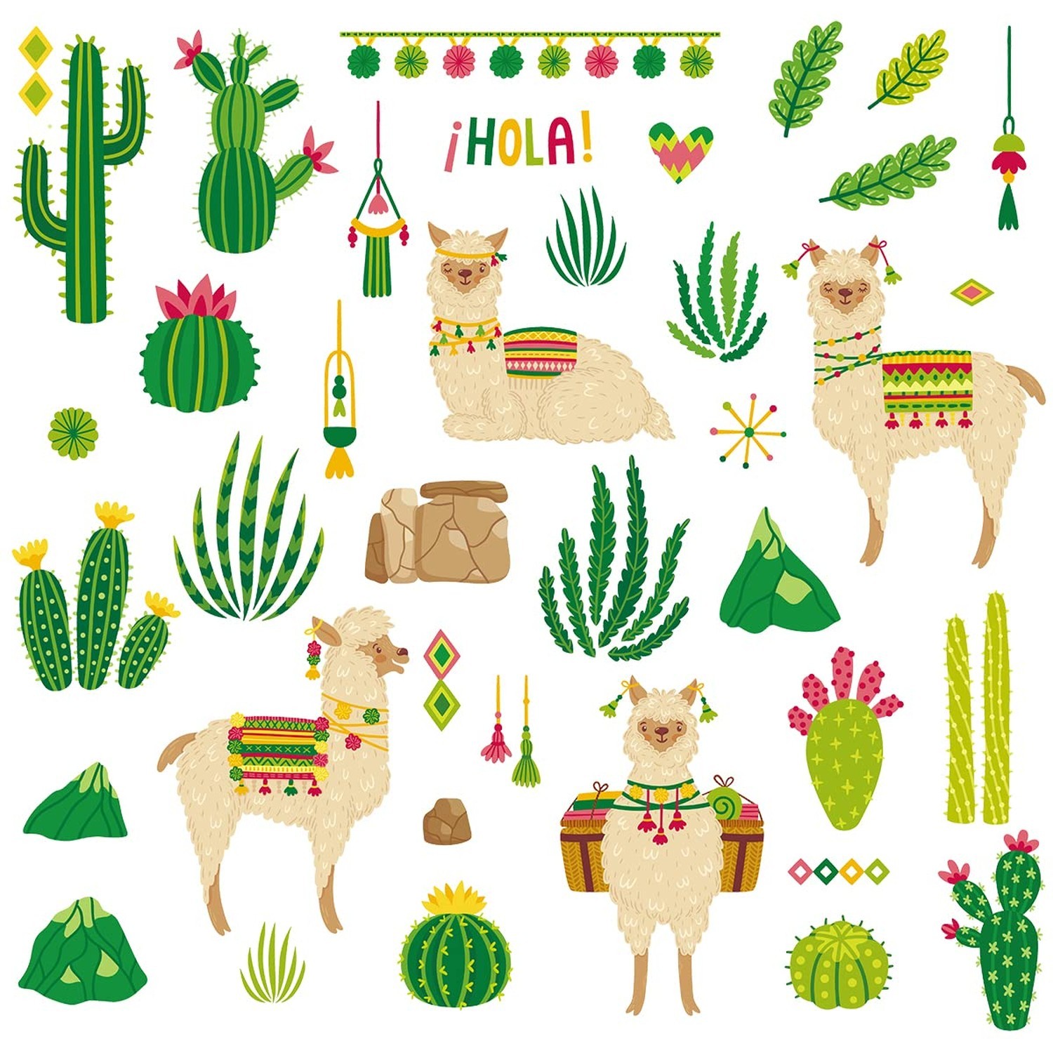 Colorful Alpaca Llama Wall Decal Stickers, DIY Desert Plants Cactus Leaves St…