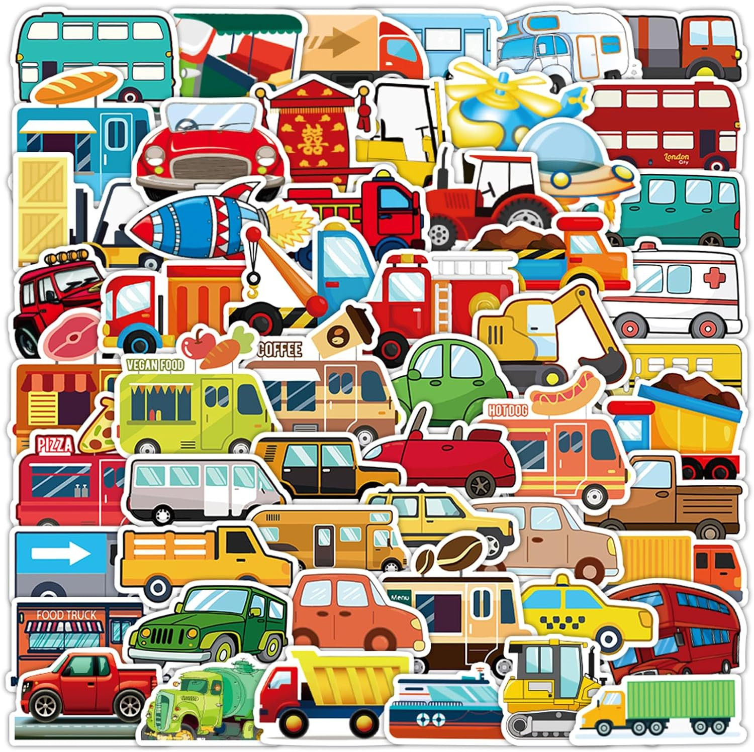 105 Pack Construction Stickers, Truck and Digger Decals for Party Favors