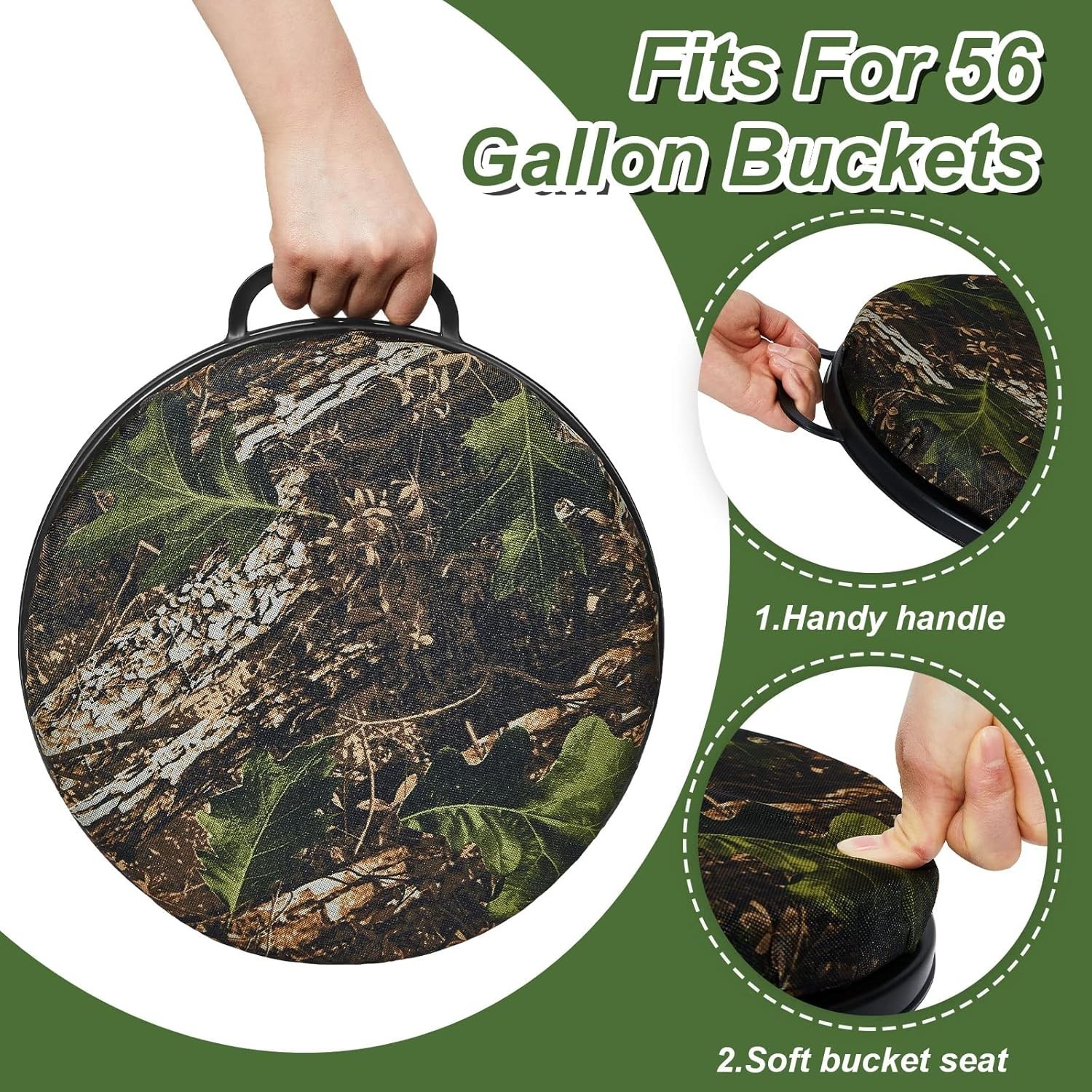 2 Pcs 5 Gallon Bucket Seats 360 Degree Swivel Bucket Seat Cushion Camouflage Ice