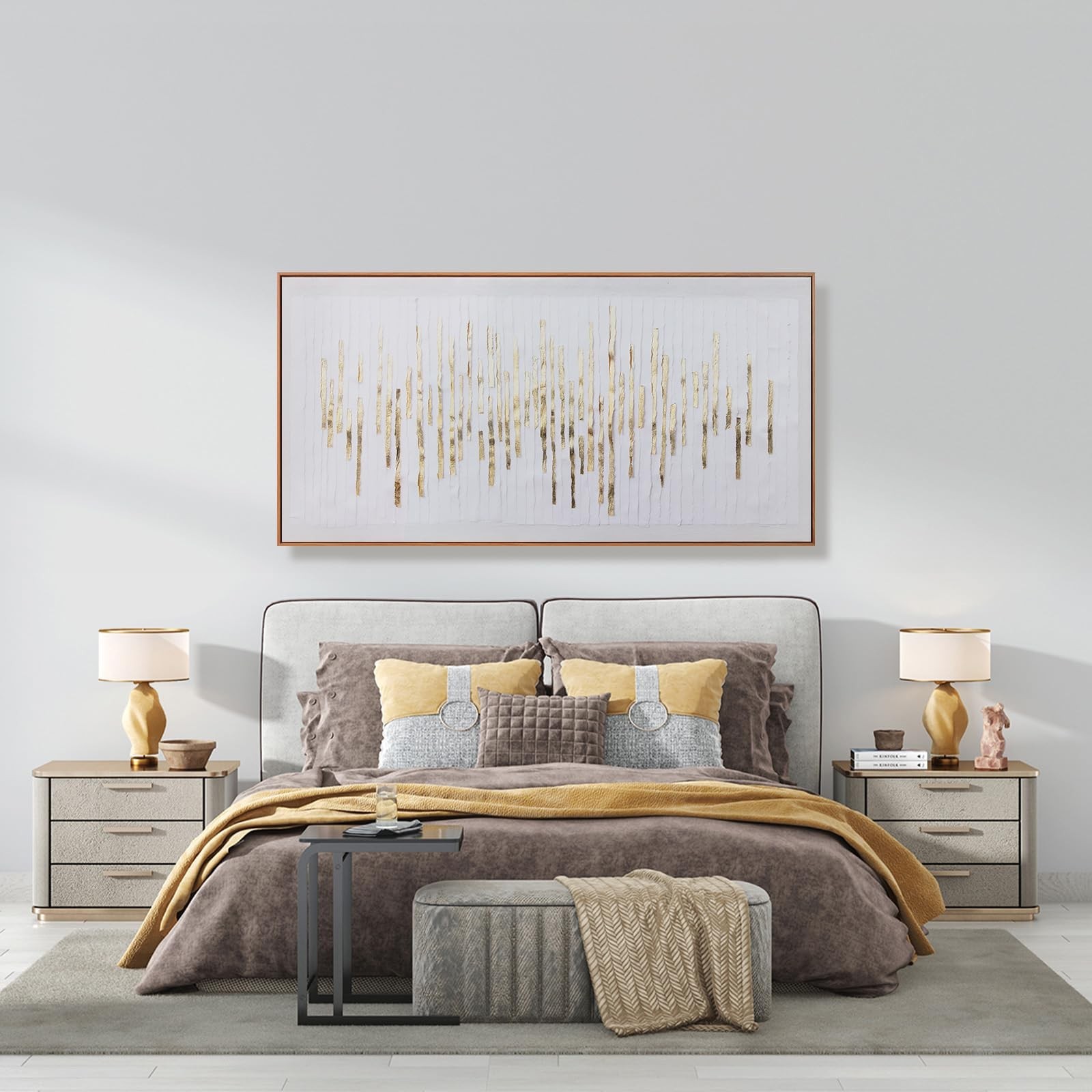 Wall Art Framed Artwork Wall Decor White Background Golden Decoration Golden …