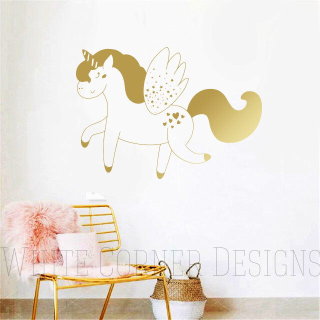 Unicorn Wall Decal – Gold Vinyl Wall Decal, Unicorn Decal, Kids Wall Decal