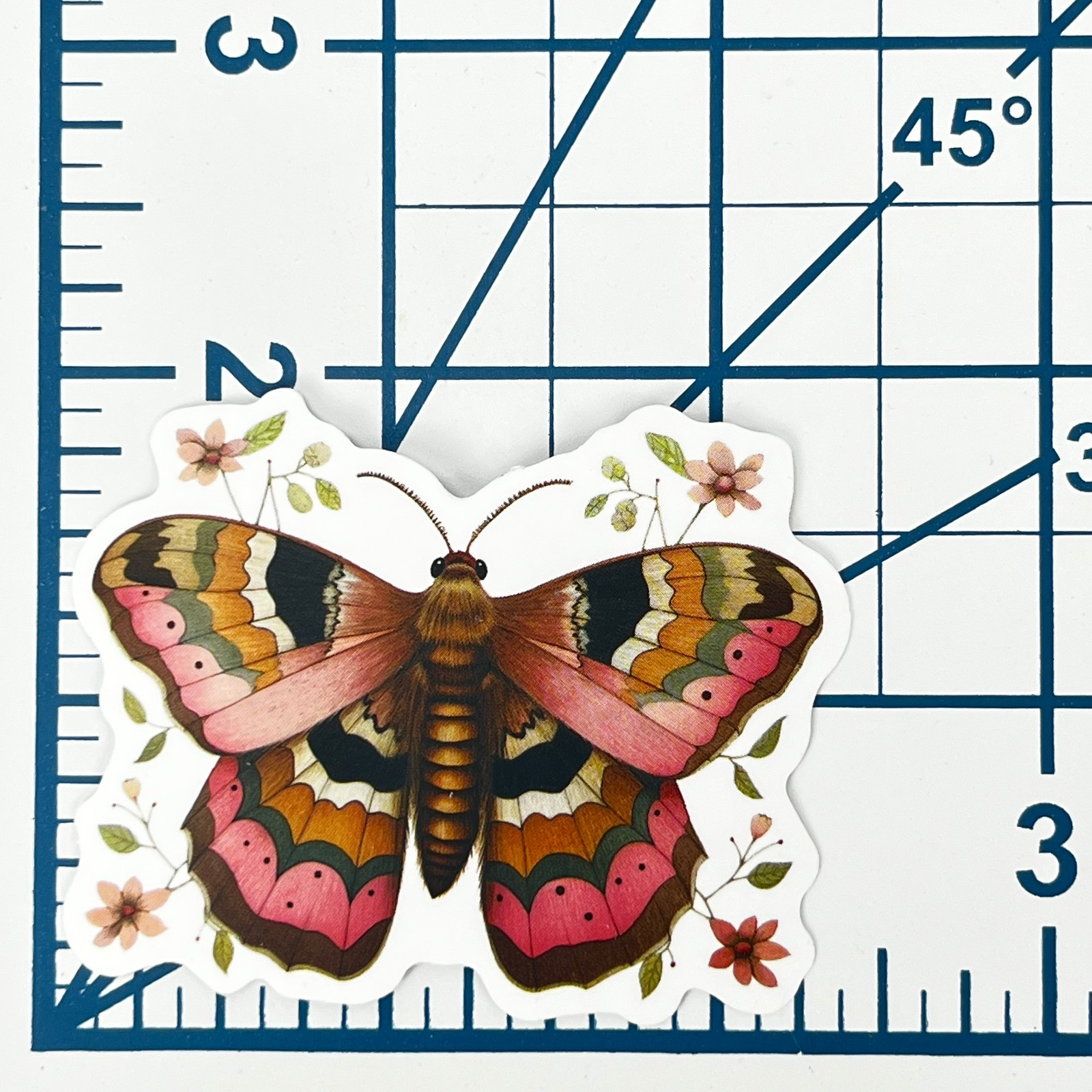 Floral Peach Moth Vinyl Sticker Vintage Orange Insect Journal Laptop Scrapbook