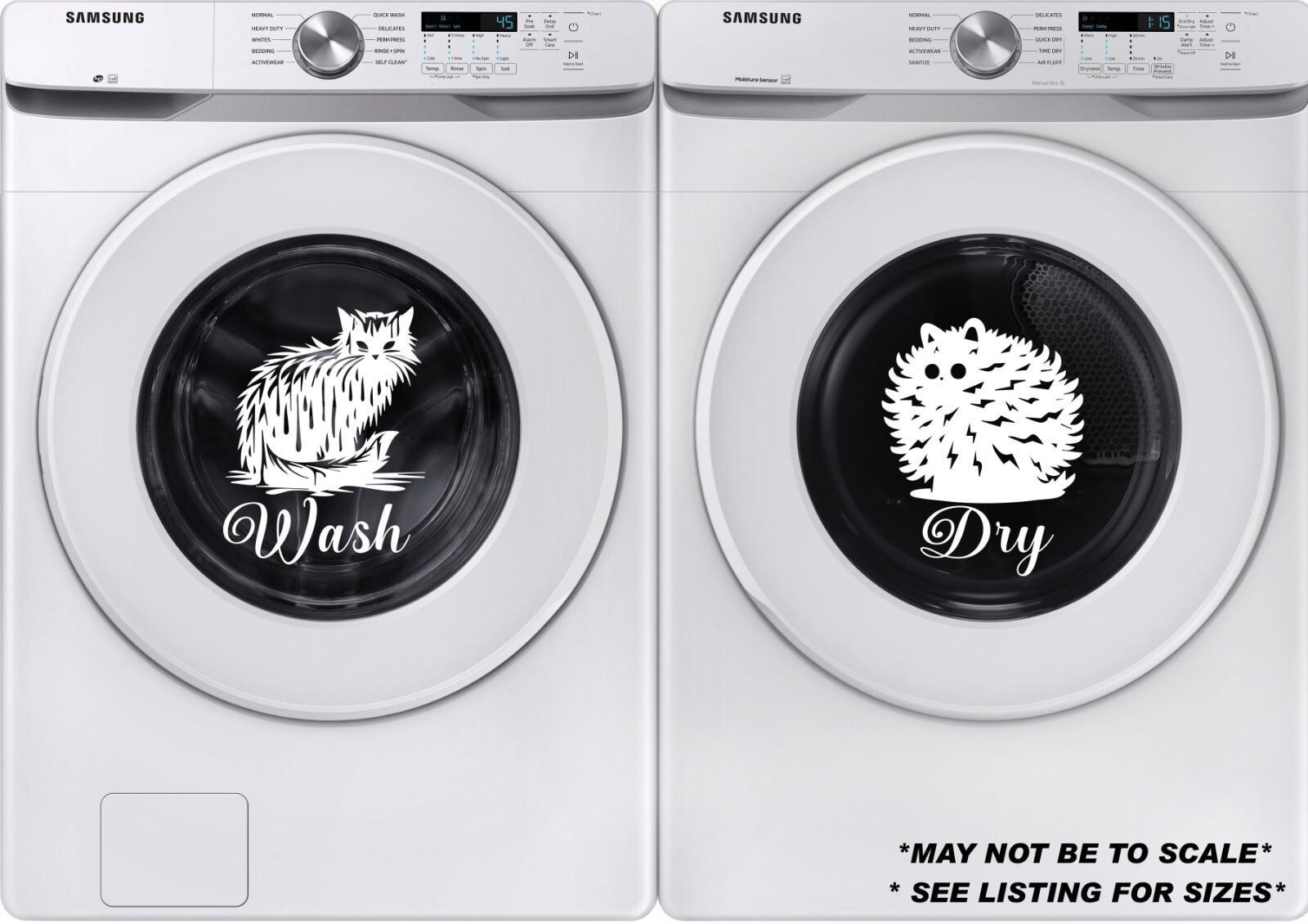 Washer Decal, Dryer Decal, Cat Wash and Dry Stickers, Laundry Room Cat Decor