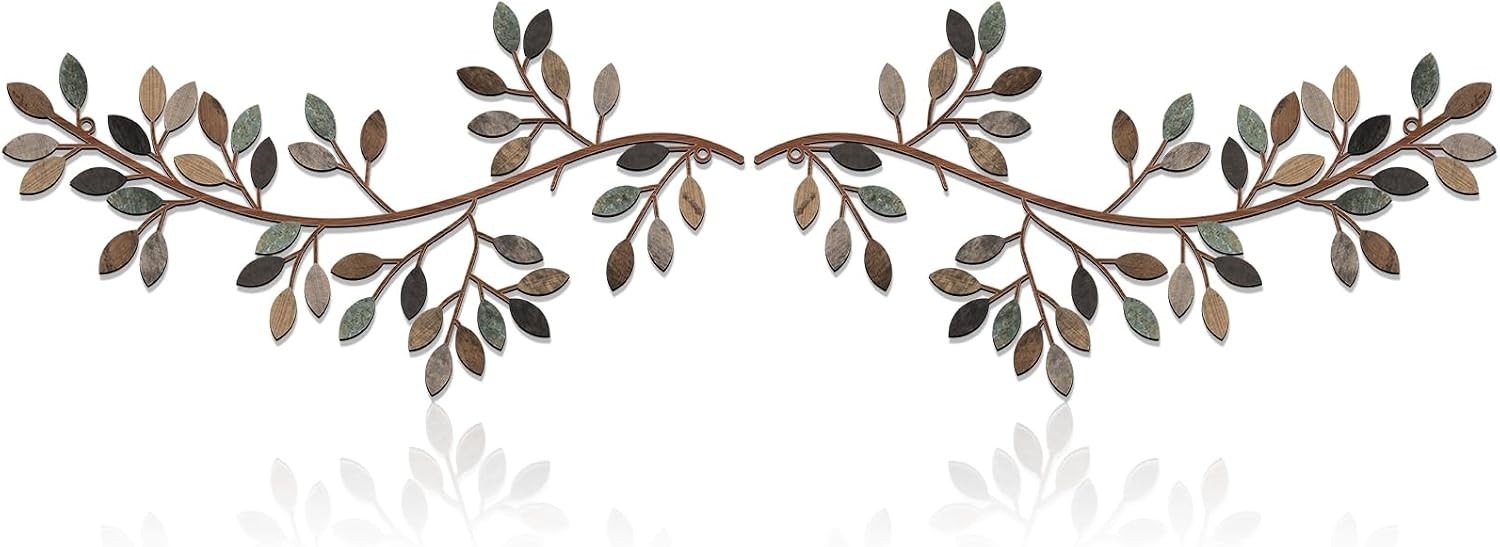 Metal Leaf Wall Art: 2-Piece Wrought Iron Sculptures for Sophisticated Spaces