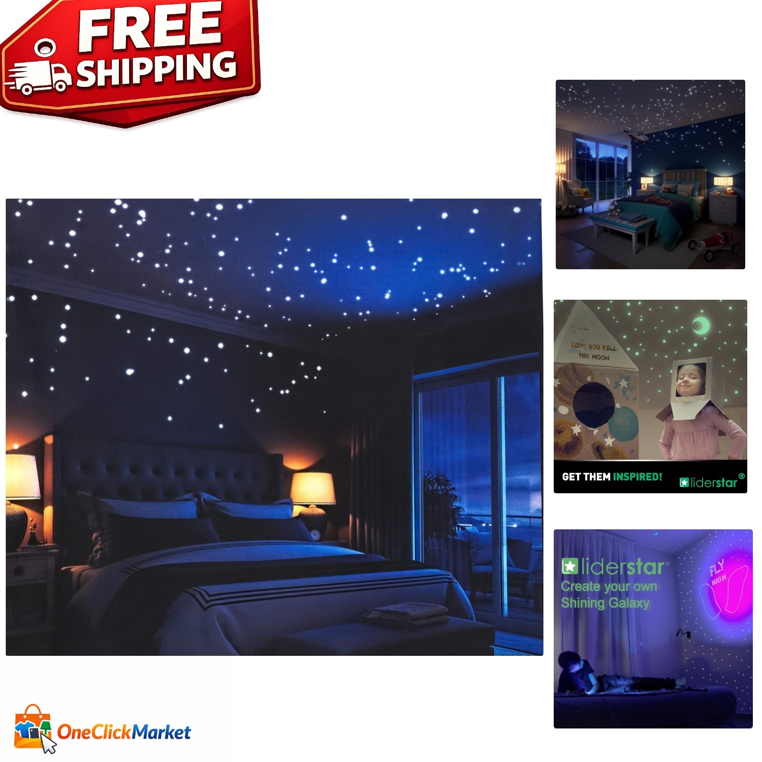 Easy Application Glow-in-the-Dark Stars and Moon Wall Stickers for Sweet Dreams