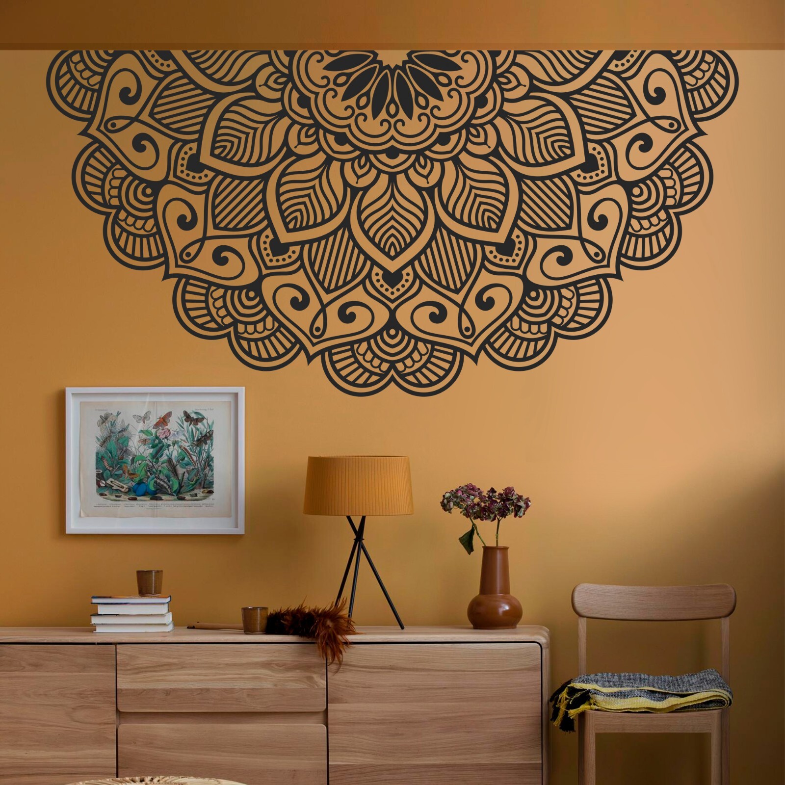 Mandala in Half Wall Sticker, Wall Decal, Yoga, Boho, Sticker for Meditation #32