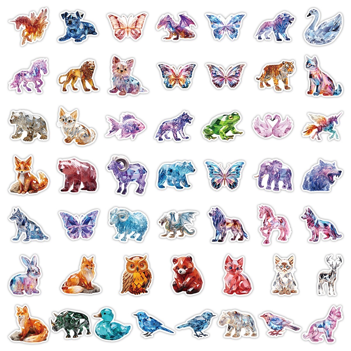 50pcs Waterproof Vinyl Stickers Cartoon 3D Crystal Animals Luggage Phone Laptop