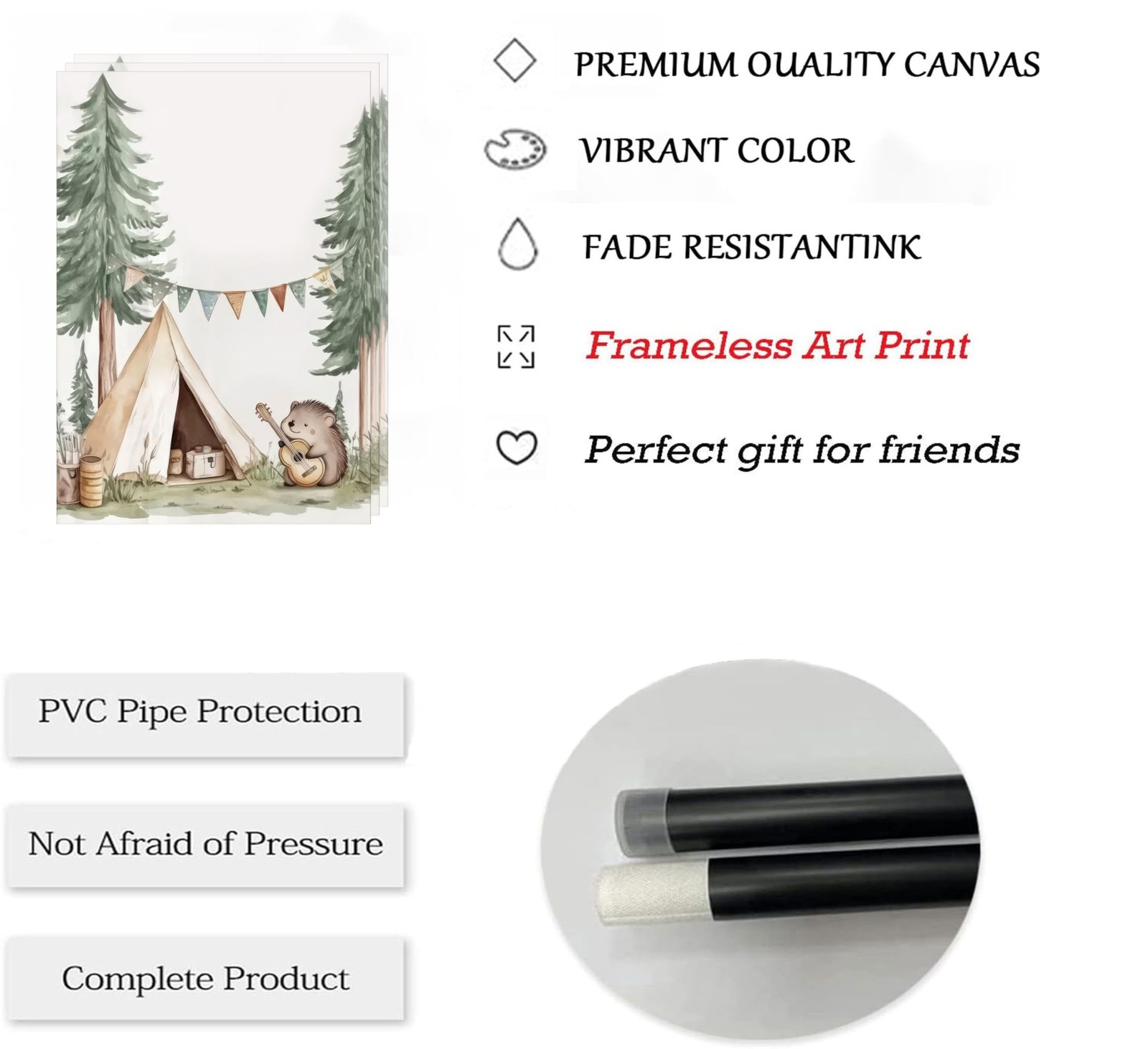 3Pcs Woodland Animal Nursery Wall Art Safari Animal Camping Canvas Painting F…