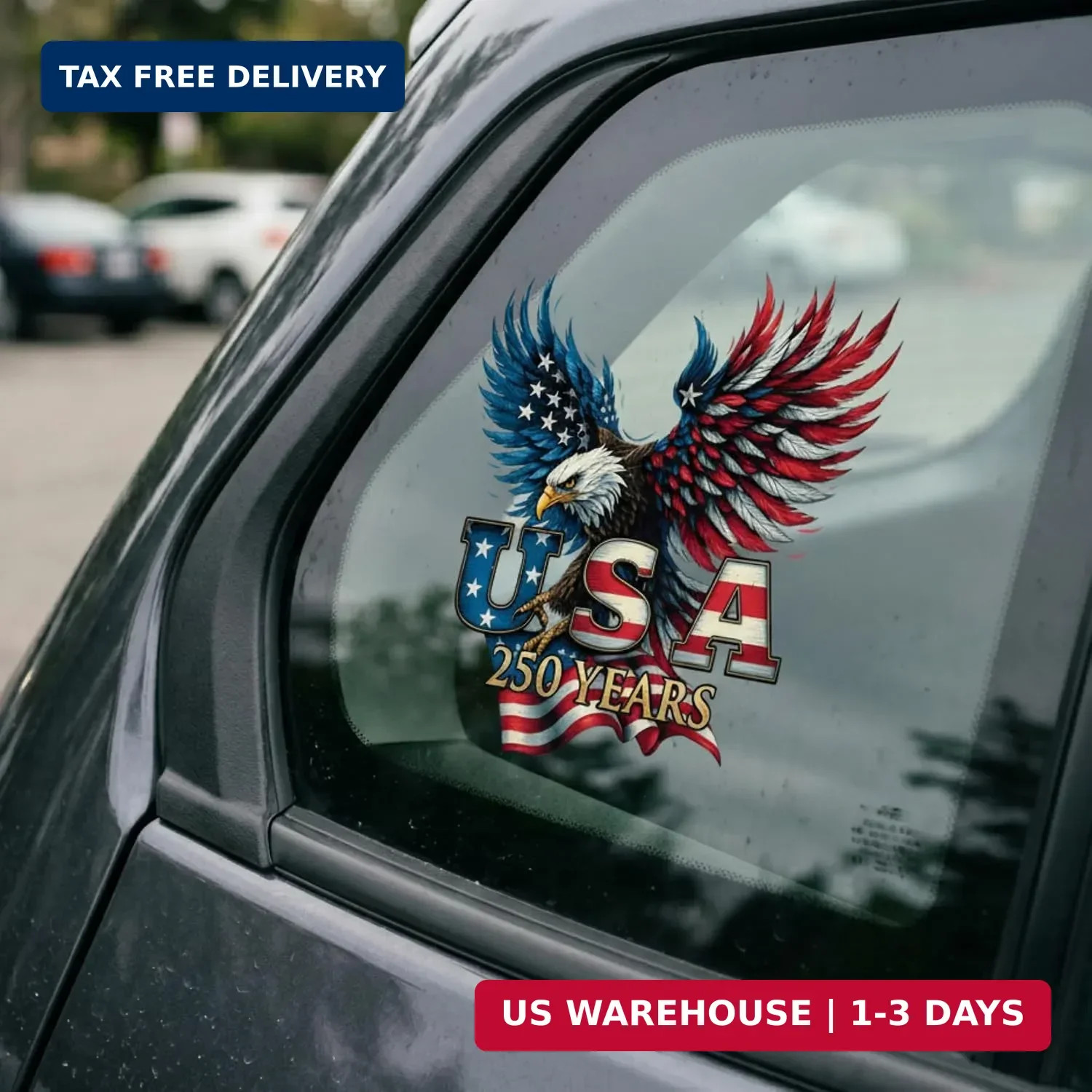Car Decals Set 2pcs USA 250th Anniversary Patriotic Vinyl Stickers