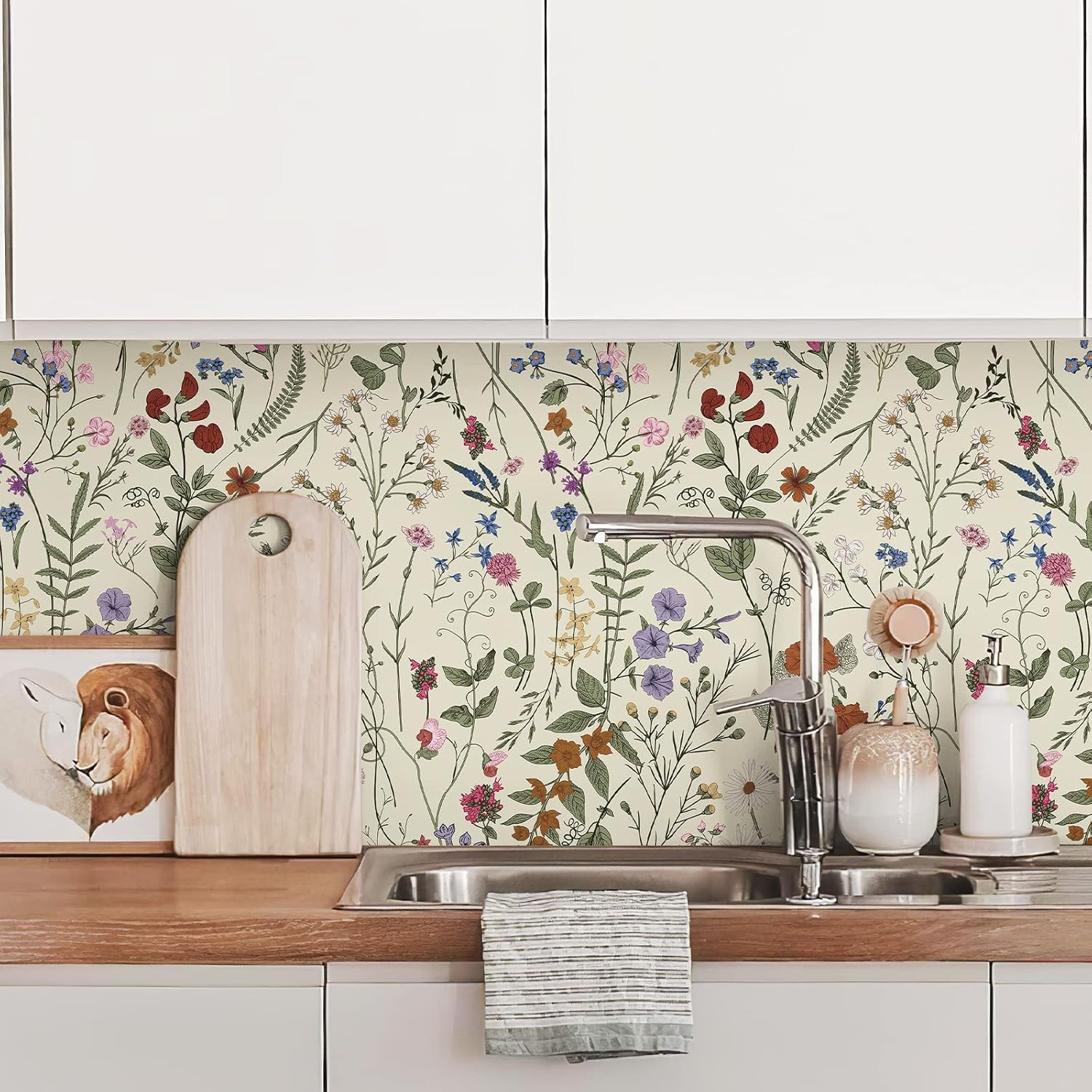 Jiffdiff Wallpaper Self-Adhesive Blooming Vintage Colourful Flowers Wall Paper f