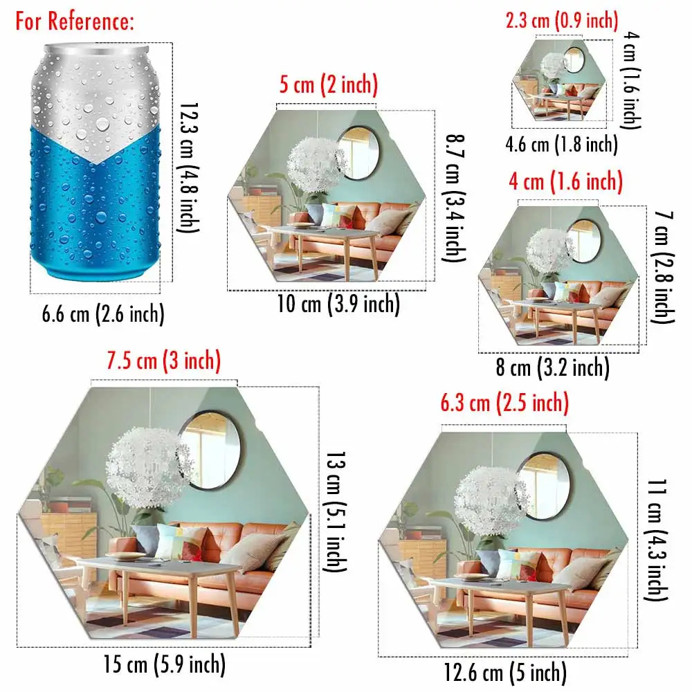 Hexagon Acrylic Mirror Wall Stickers Self Adhesive Tiles Room Home Decor Panels