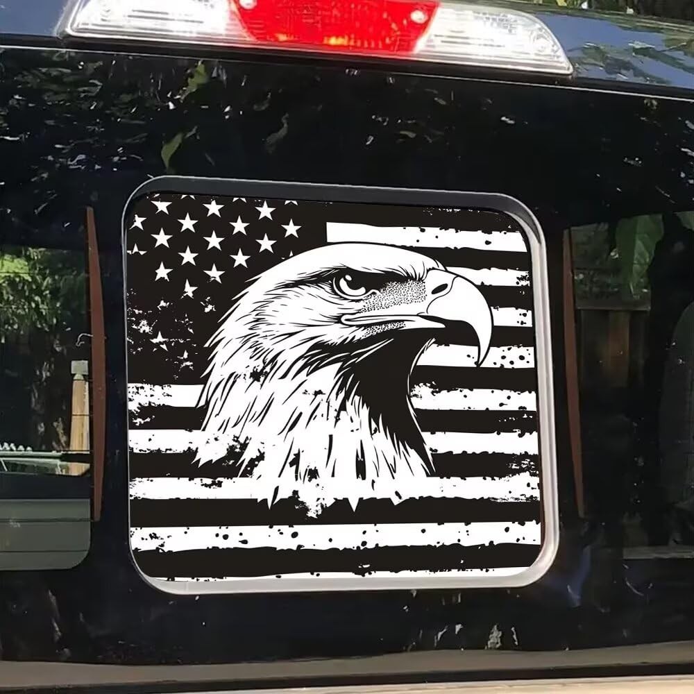 Rear Middle Window Decals for Truck, Black White American Flag Car Back Cente…