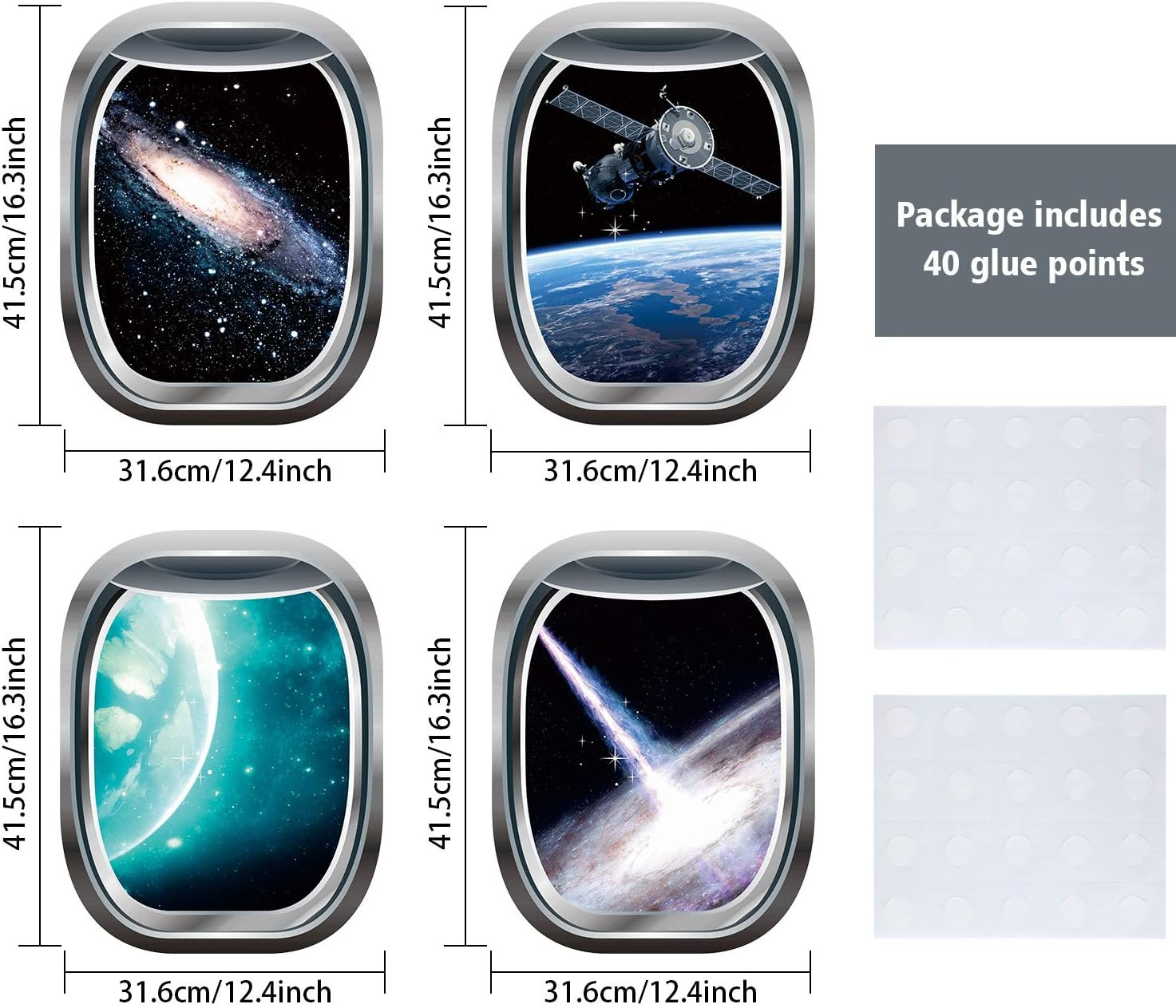 6 Pieces 3D Space Wall Decals Galaxy Window Stickers for Wall Outer Space Decor