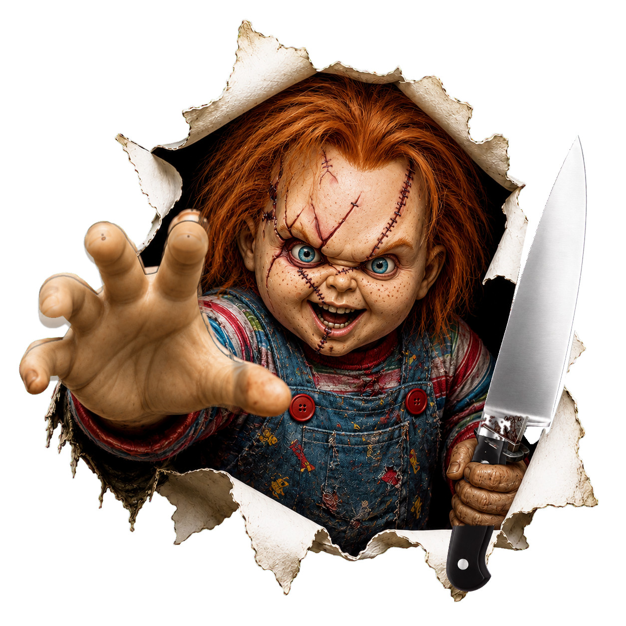Chucky Child's Play Peekaboo Horror Sticker Killer Doll Ripped Wall Vinyl Decal