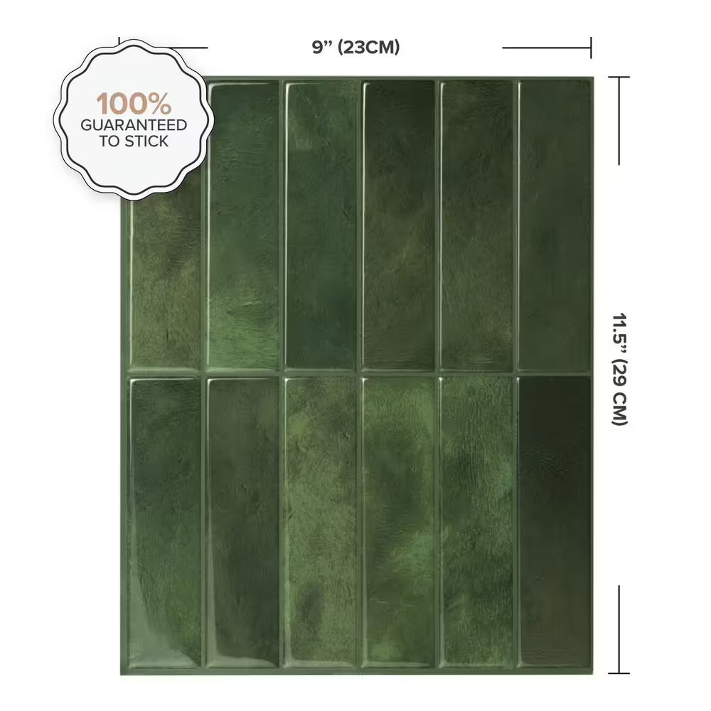 Peel and Stick Backsplash Tile Green 4 Pack 11x9in Vinyl Kitchen Bathroom DIY