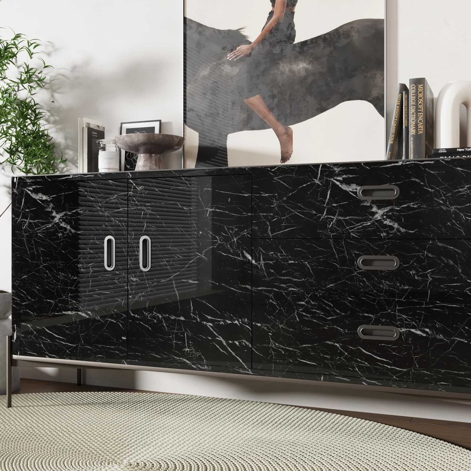 CRE8TIVE Glossy Black Marble Contact Paper Peel and Stick Black Marble Wallpa…