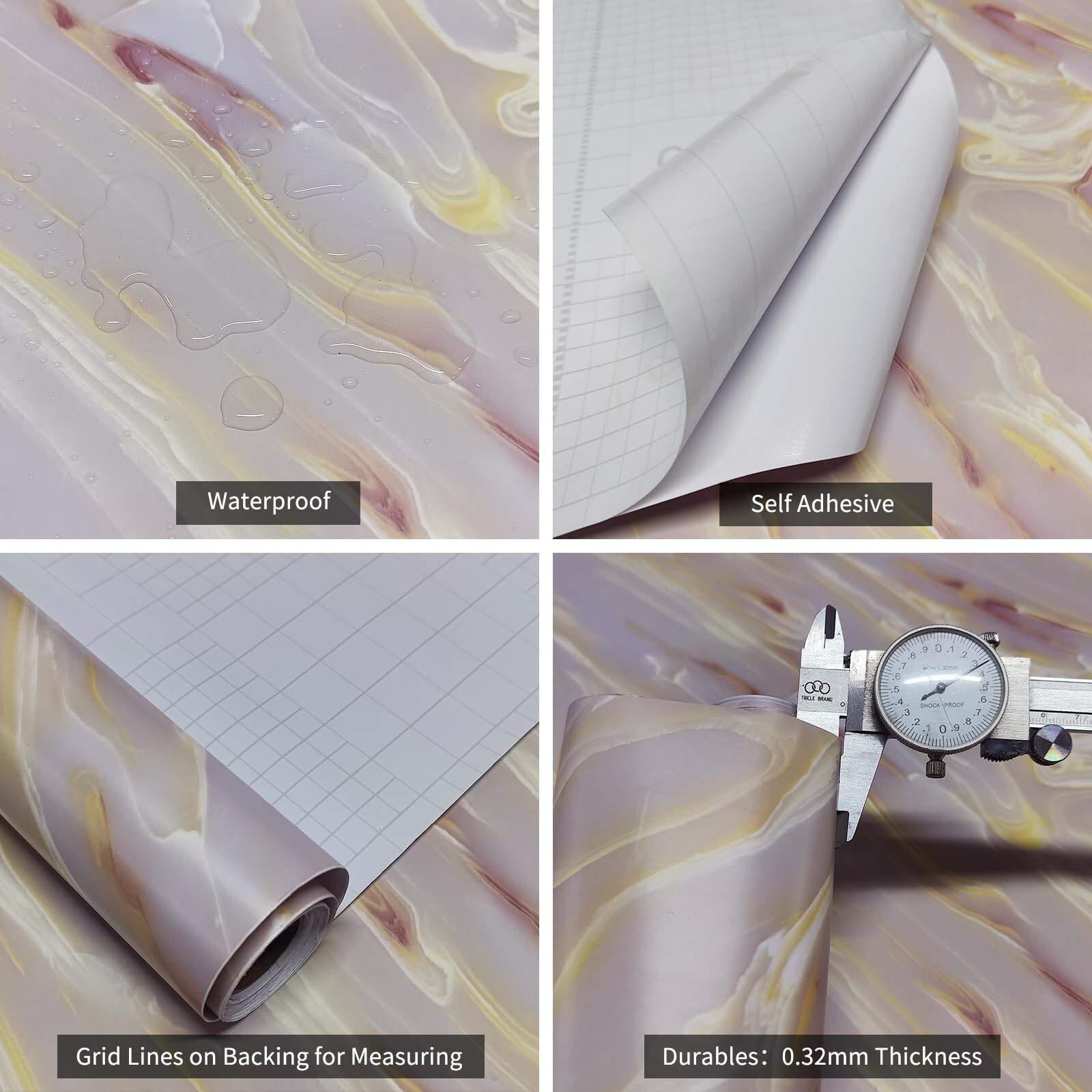 15.7"x196" Granite Gold White Marble Contact Paper Light Pink Peel and Stick …