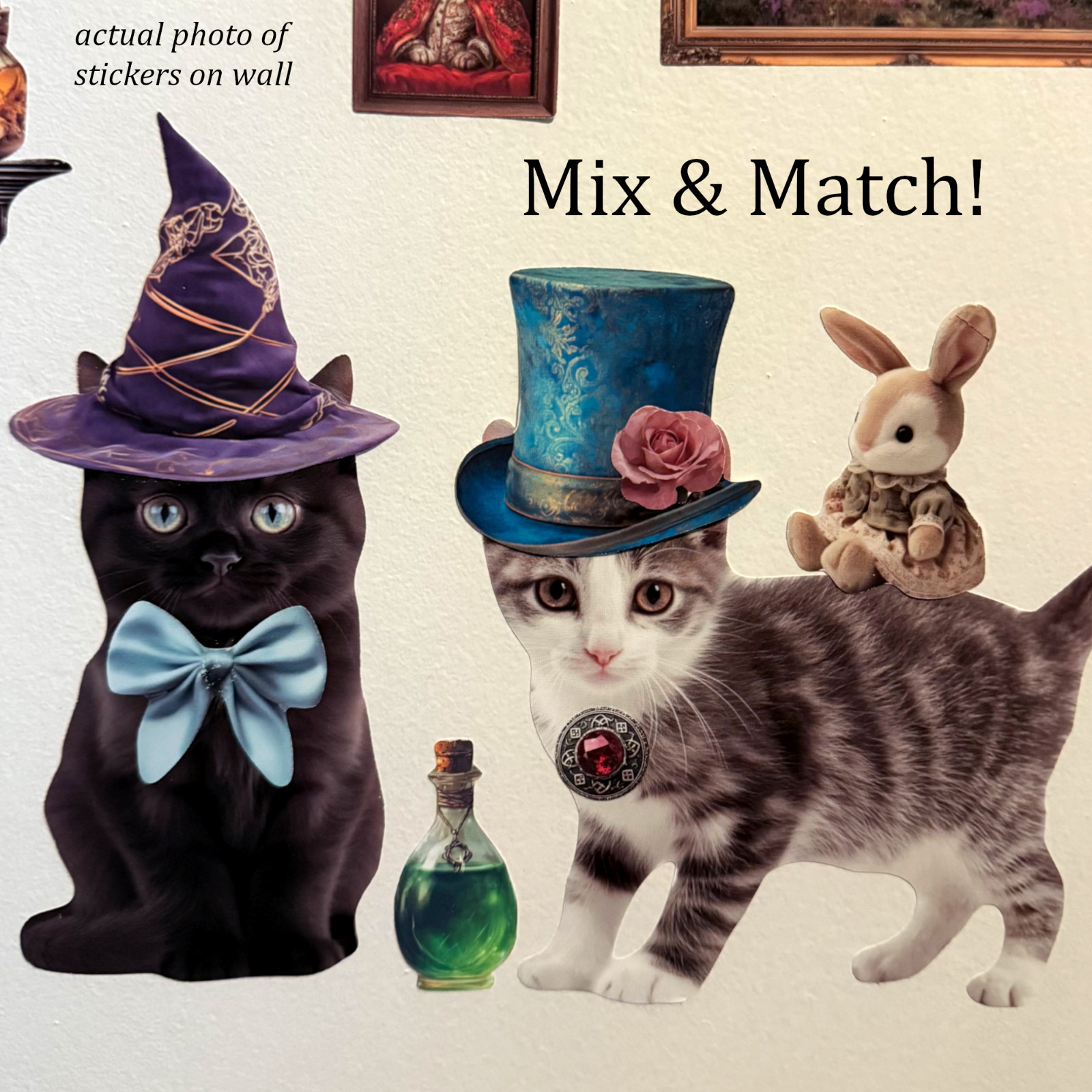 Fantasy Kitten Wall Decal Stickers, v4 Standard Set, EZ Peel & Restick, No-Rip