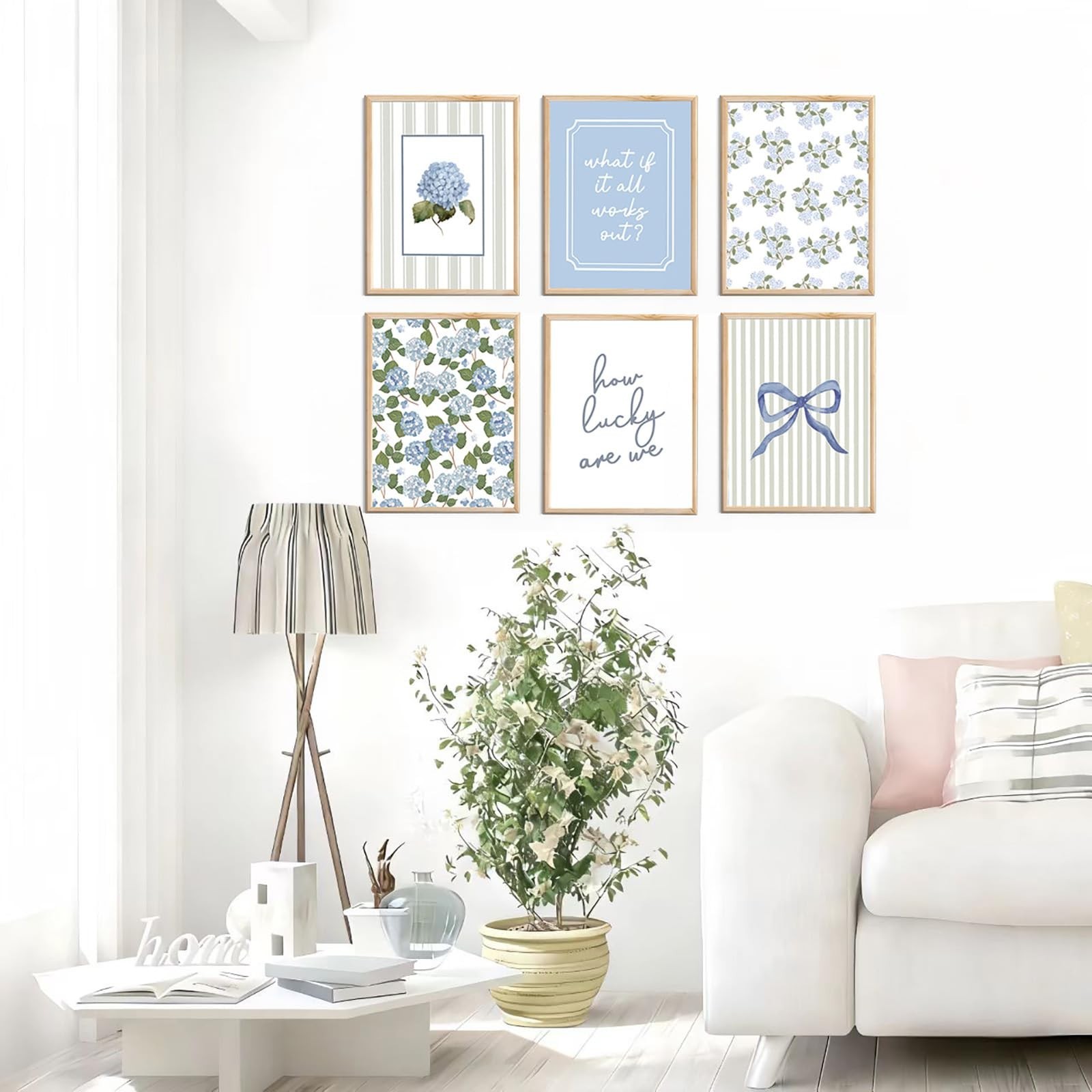 6 Pcs Blue Hydrangea Bow Canvas Wall Art How Lucky Are We Poster Prints Trend…