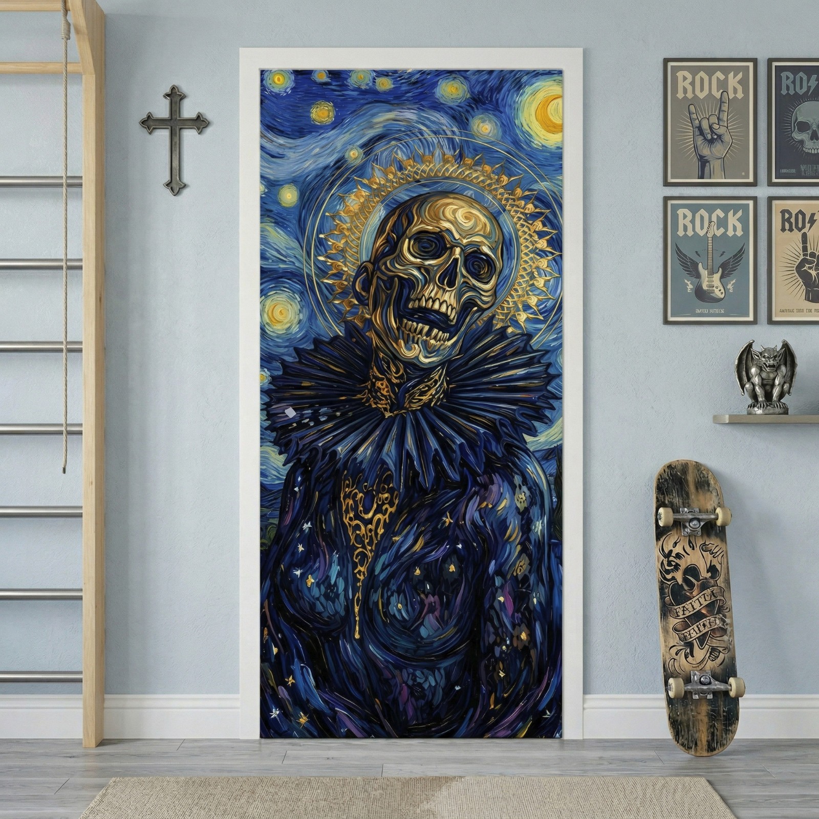 Darkness in Van Gogh's Starry Night Door Wrap, 1-piece Laminated Sticker Mural