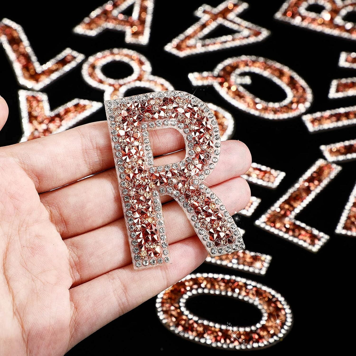 2.56Inch Rose Gold White Rhinestone Letter Number Sticker Phone Laptop Hat