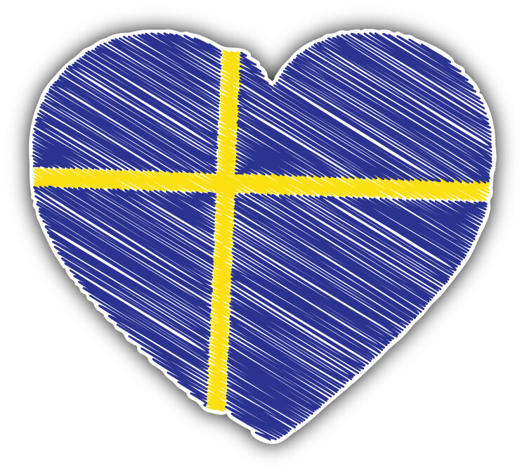 Sweden World Flag Heart Sketch Car Bumper Sticker Decal