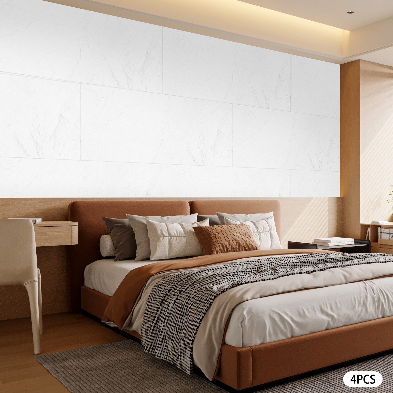 Modern 4 PCS PU Panels Faux Stone Wall Panels White for Interior Wall Decor NEW
