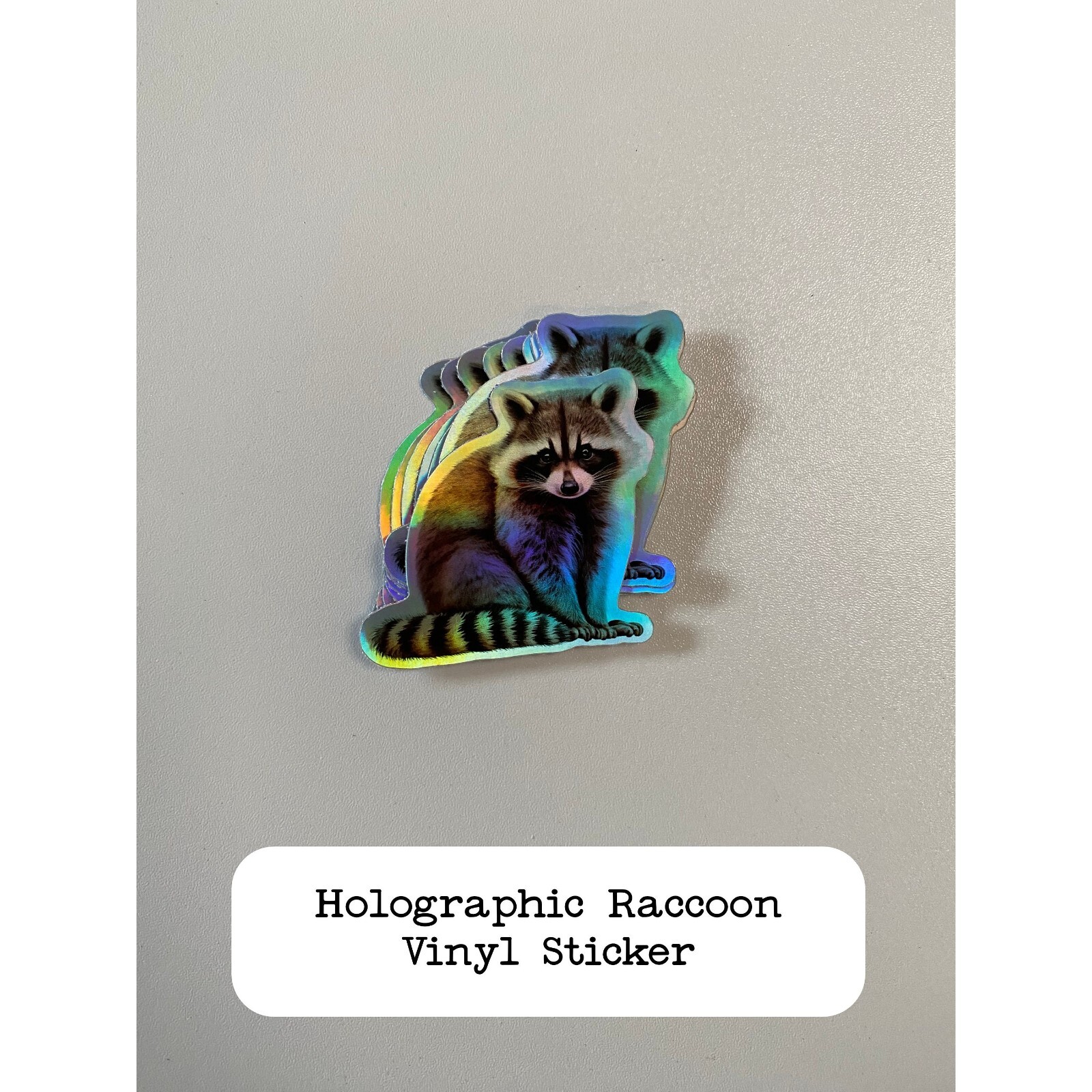 Raccoon Holographic Vinyl Sticker | Die Cut, Glossy | 2" Sticker