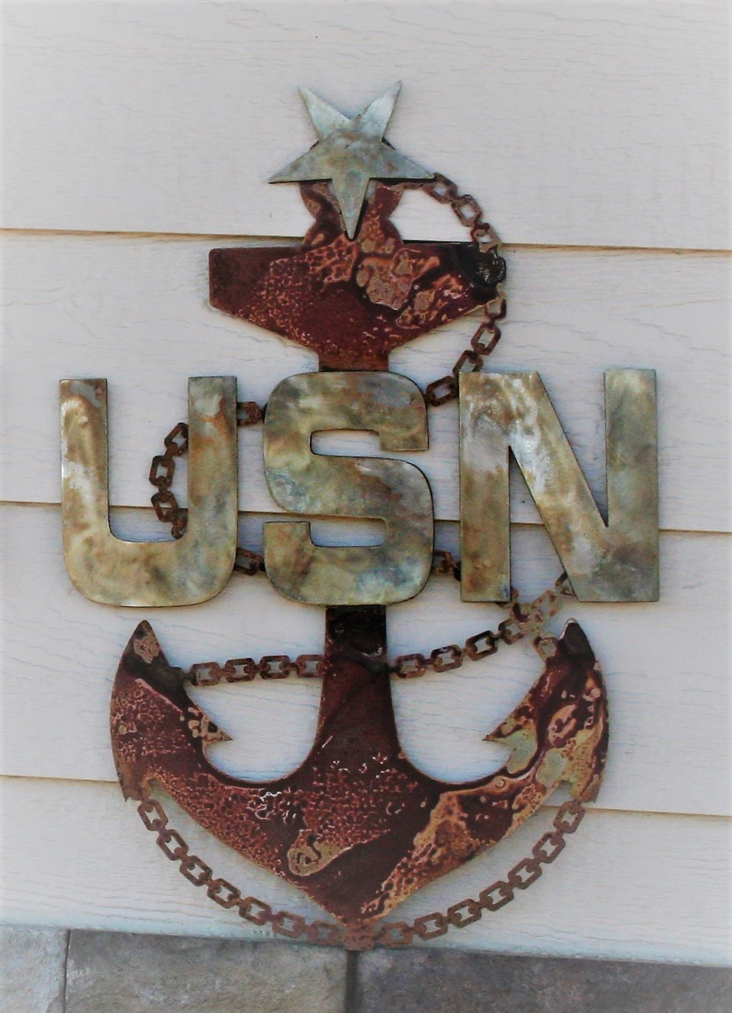 US Navy Senior Chief Anchor Rustic Steel Wall Decor — 19" tall